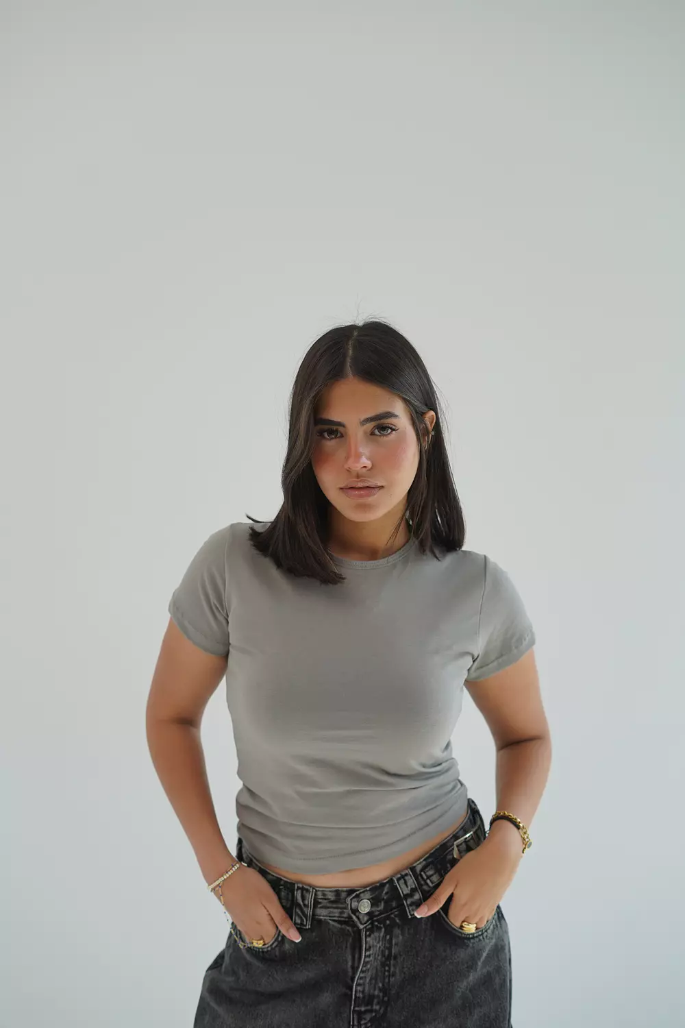 Gray top with half sleeve hover image
