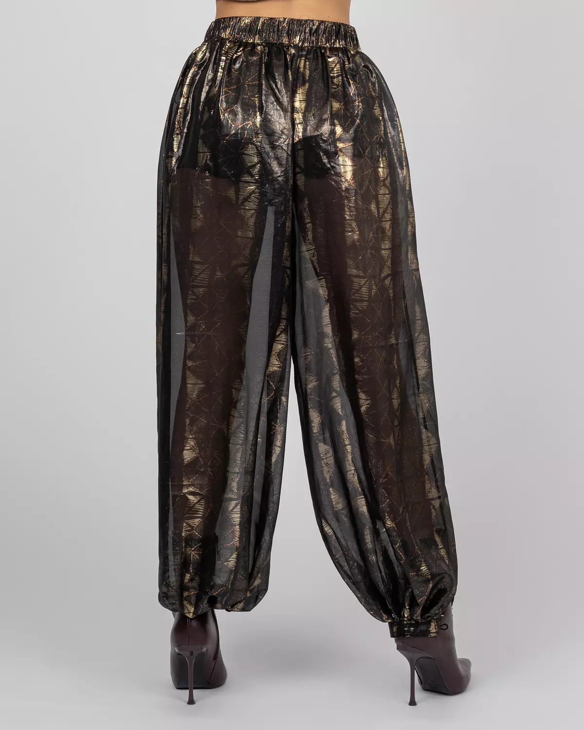 Sheer black silk balloon trousers 3