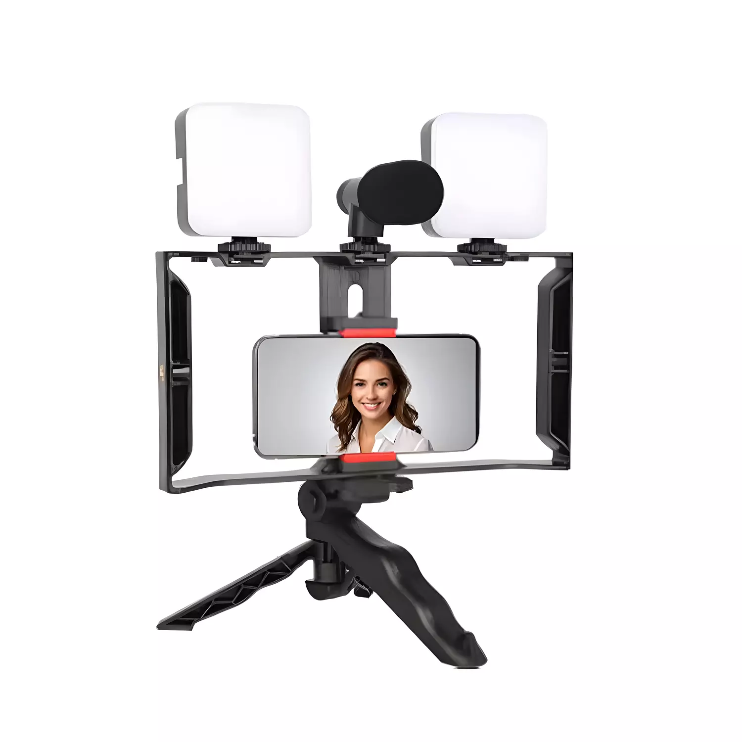Video Maker with Microphone, 2 x 7W Square LED Lights, Tripod Stand, Mounting Base, Remote Control - PLOKAMA PK-778 image