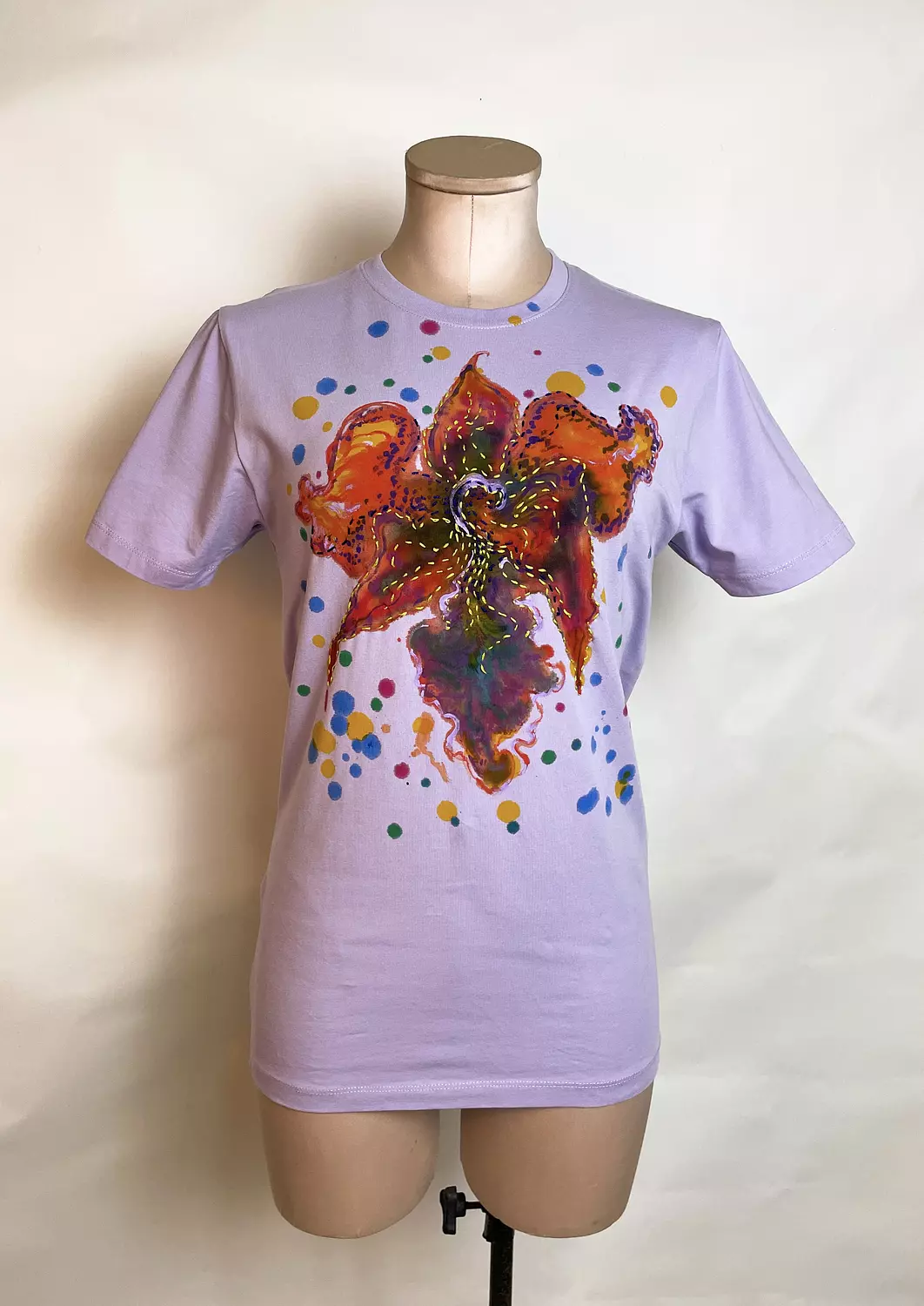 Hand-Painted & Embroidered Cotton T-Shirt image