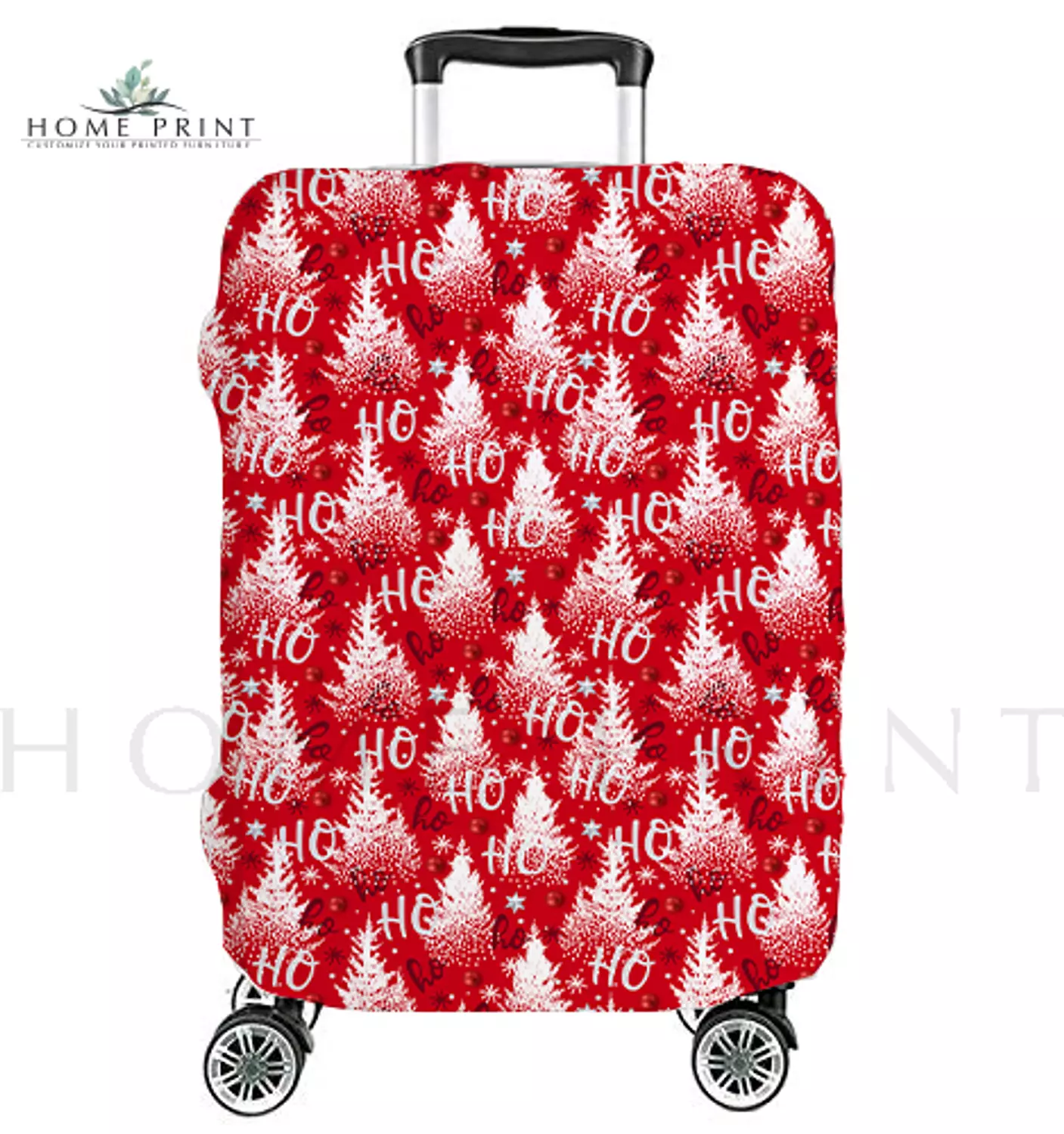 Suitcase Lycra Cover - White Christmas Trees - Red background  image