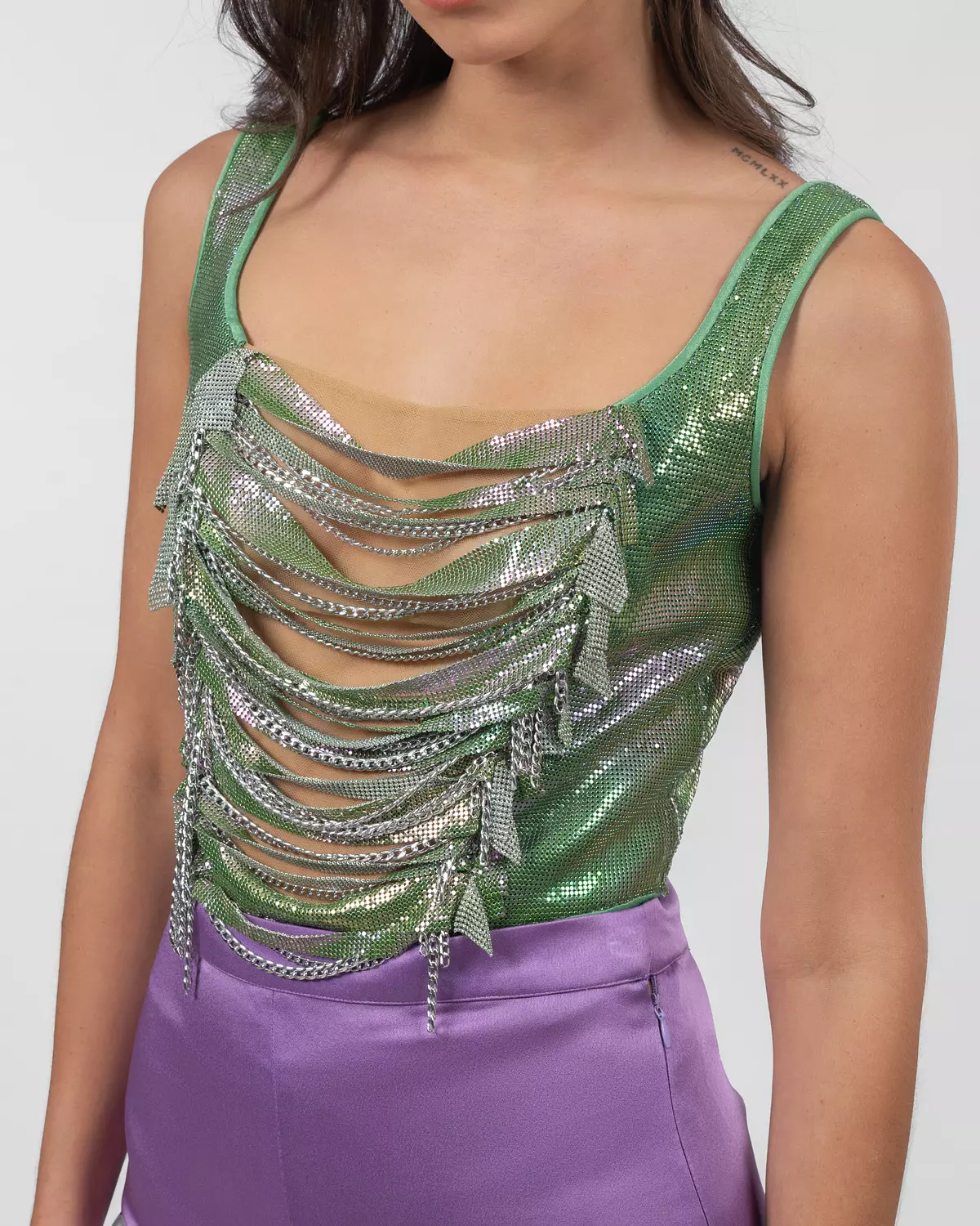 Metallic corset top with silver chains  image