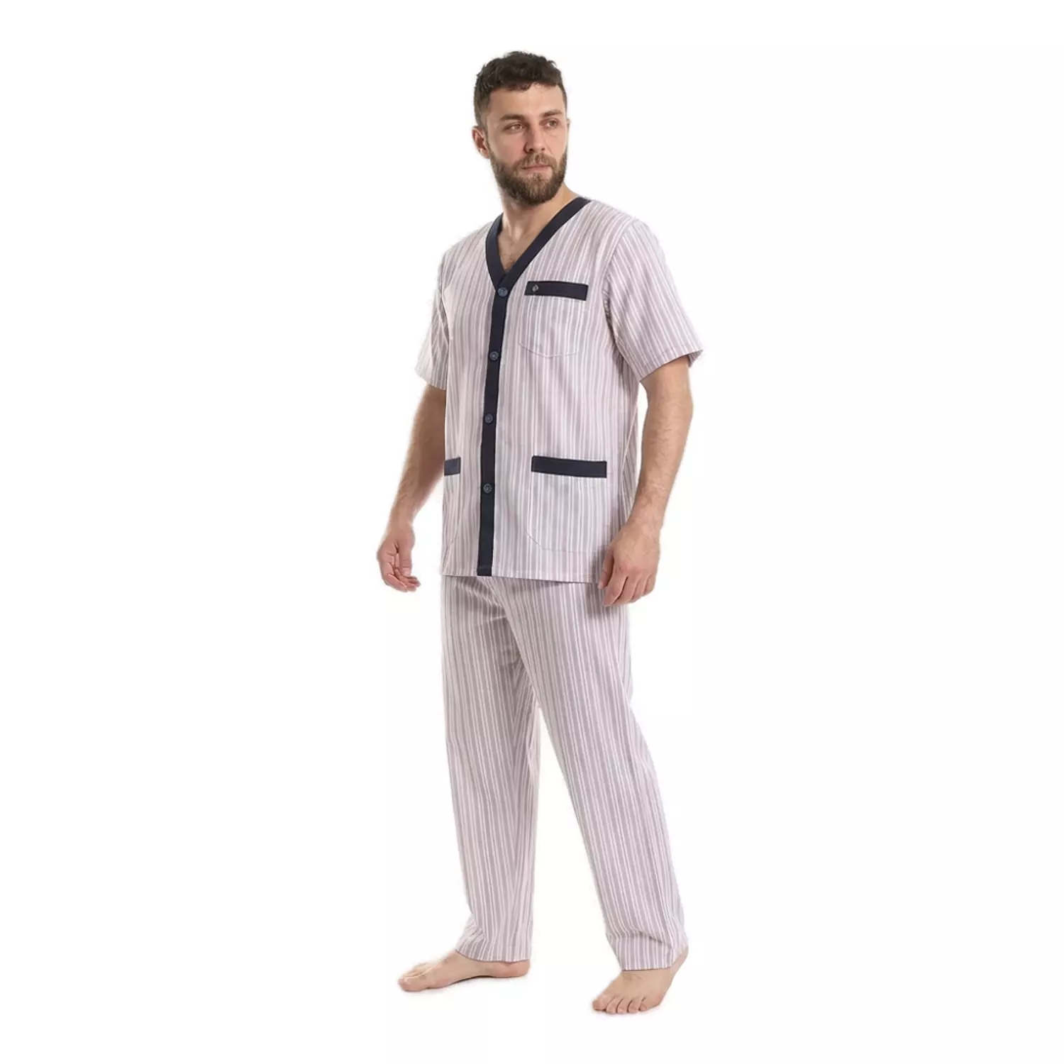 Shorto Men Classic Pajama Set - 2290 - Striped Dark Blue*Red Lines 3