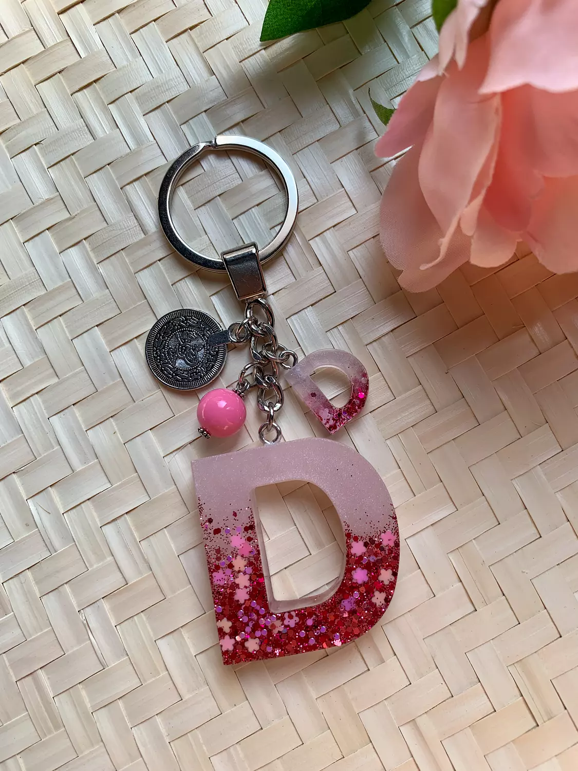 Resin Letters Keychain ( Glitter Pink ) "By Order"  3