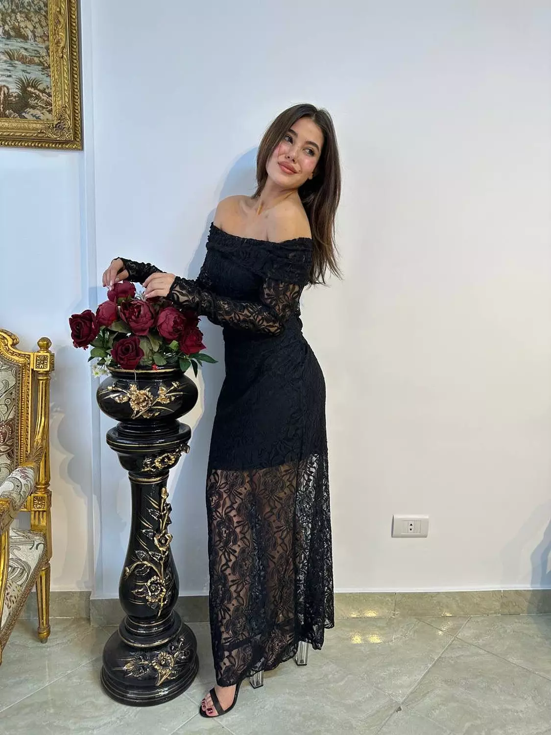 Guipure Lace Off-Shoulder Maxi Dress – With Sheer Lace Detail 7