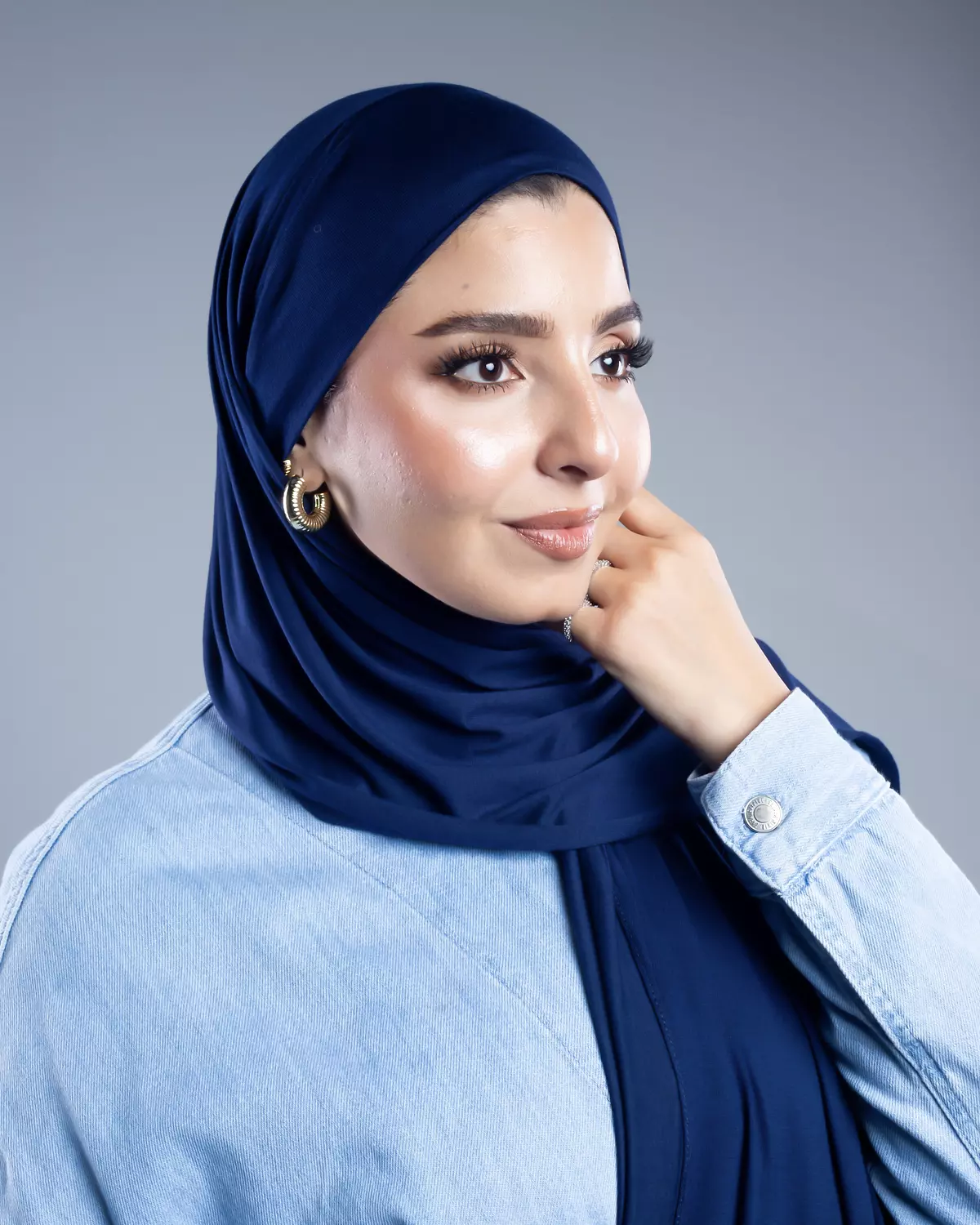 Jamila 2 in 1 navy blue cotton scarf  4