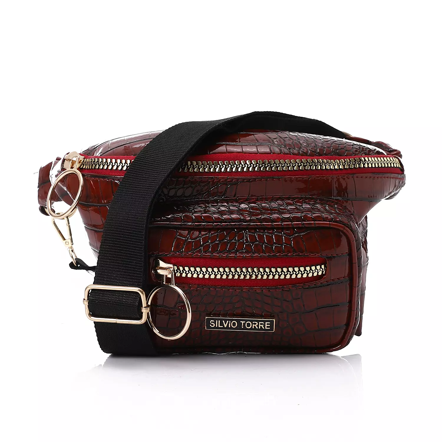 Shiny Snake Leather Super Waist Bag-Maroon image