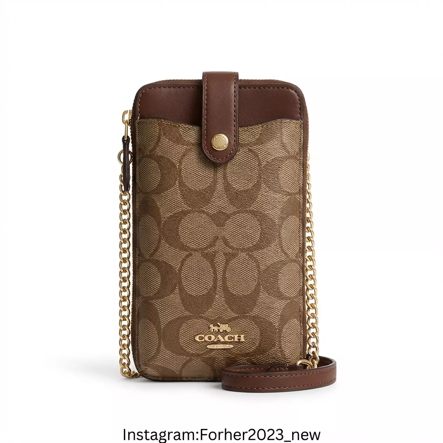 Coach Phone Crossbody In Signature Canvas tan brown 2