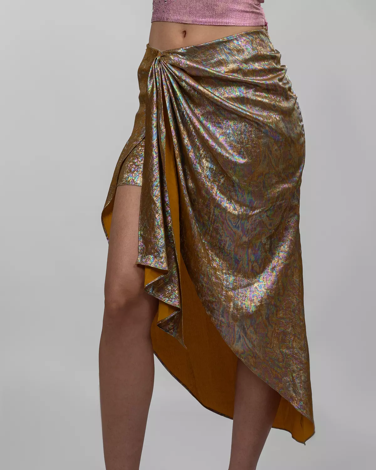 Gold Metallic Draped High-Slit Skirt image