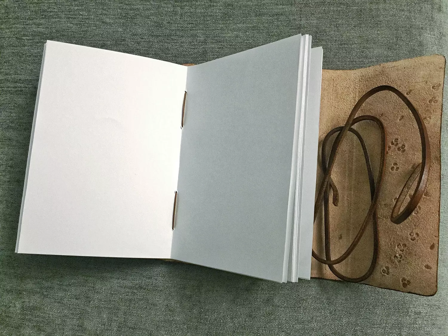 Tooled painted blossom vines leather journal with wraparound tie strap 4