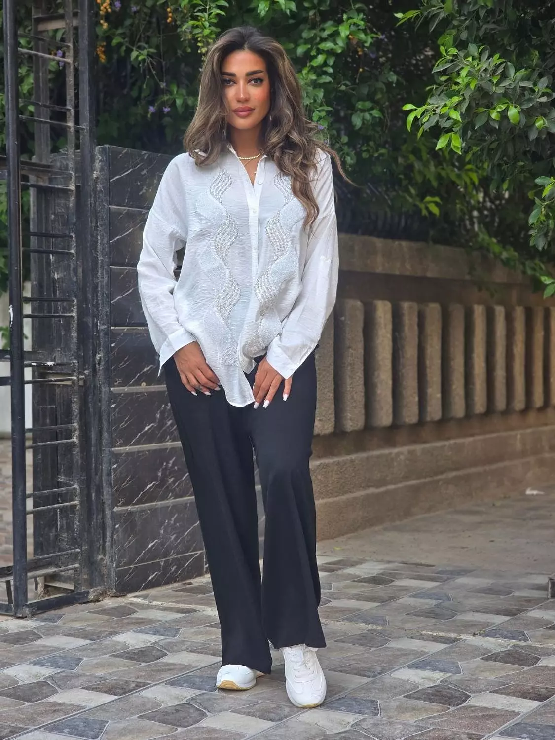 Wide leg black viscon pants image