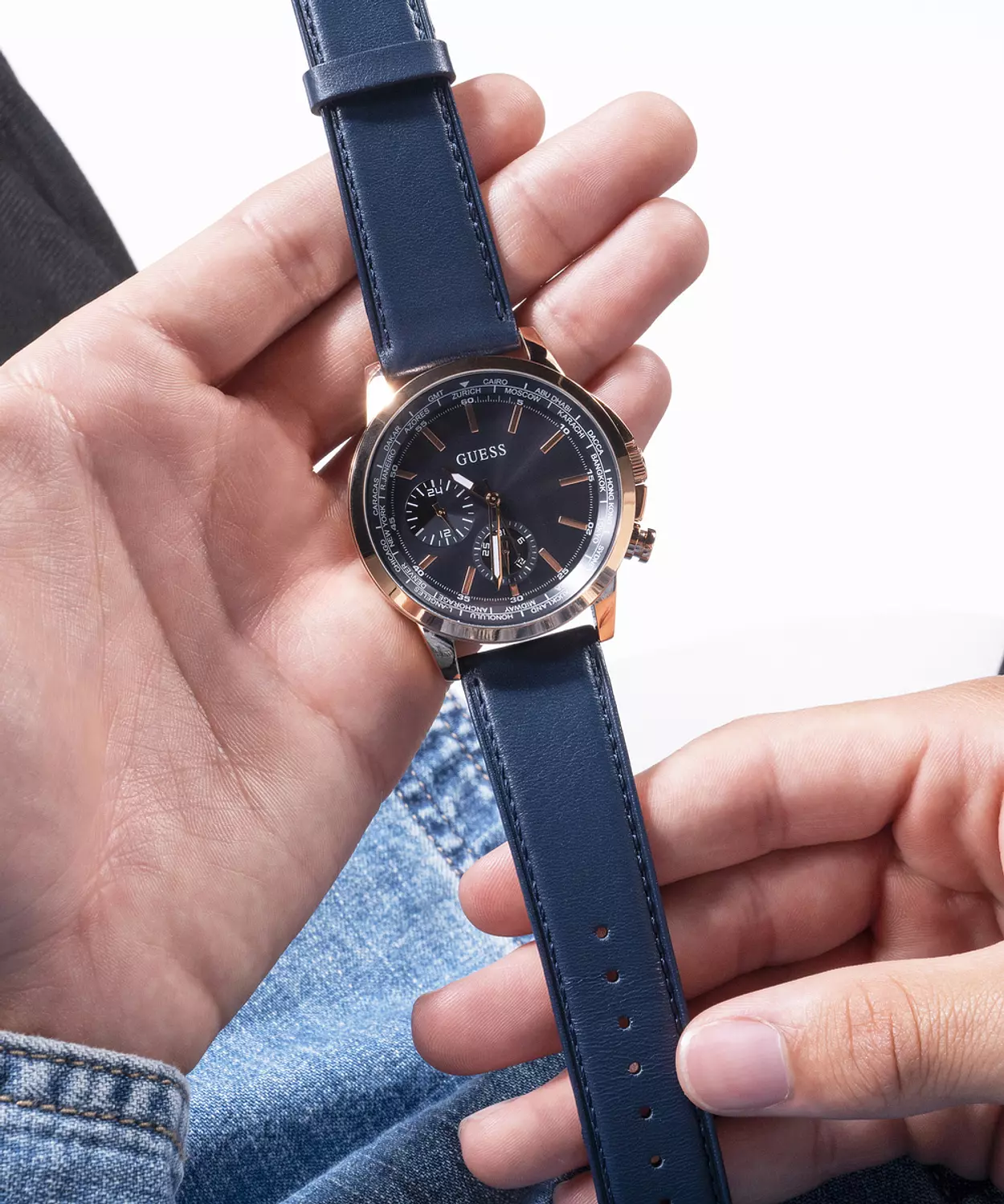 GUESS GW0540G2 ANALOG WATCH  For Men NavyGenuine Leather Smooth Strap  6