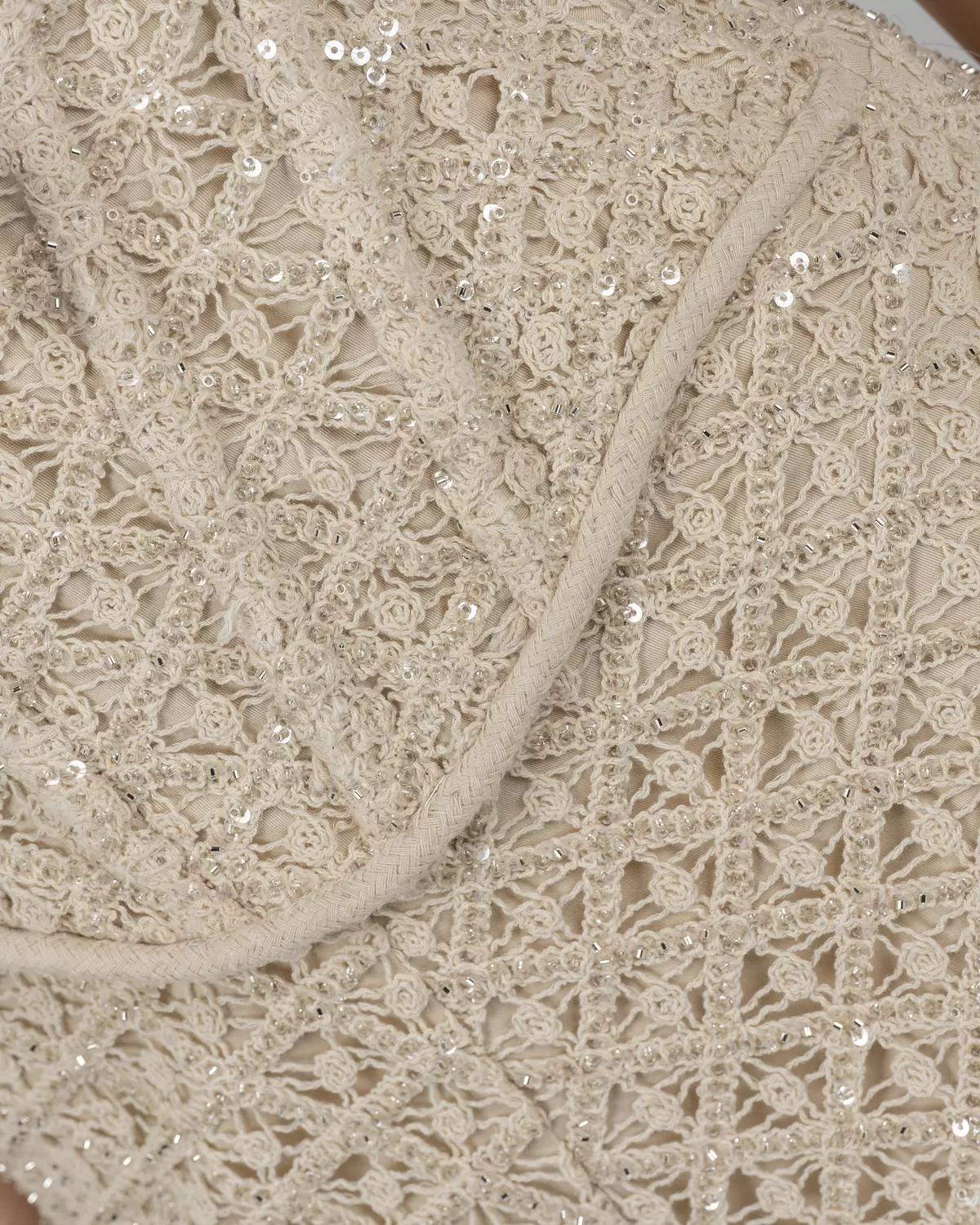 Ivory Beaded Lace Corset Romper with Rope Lace-Up Detail 8