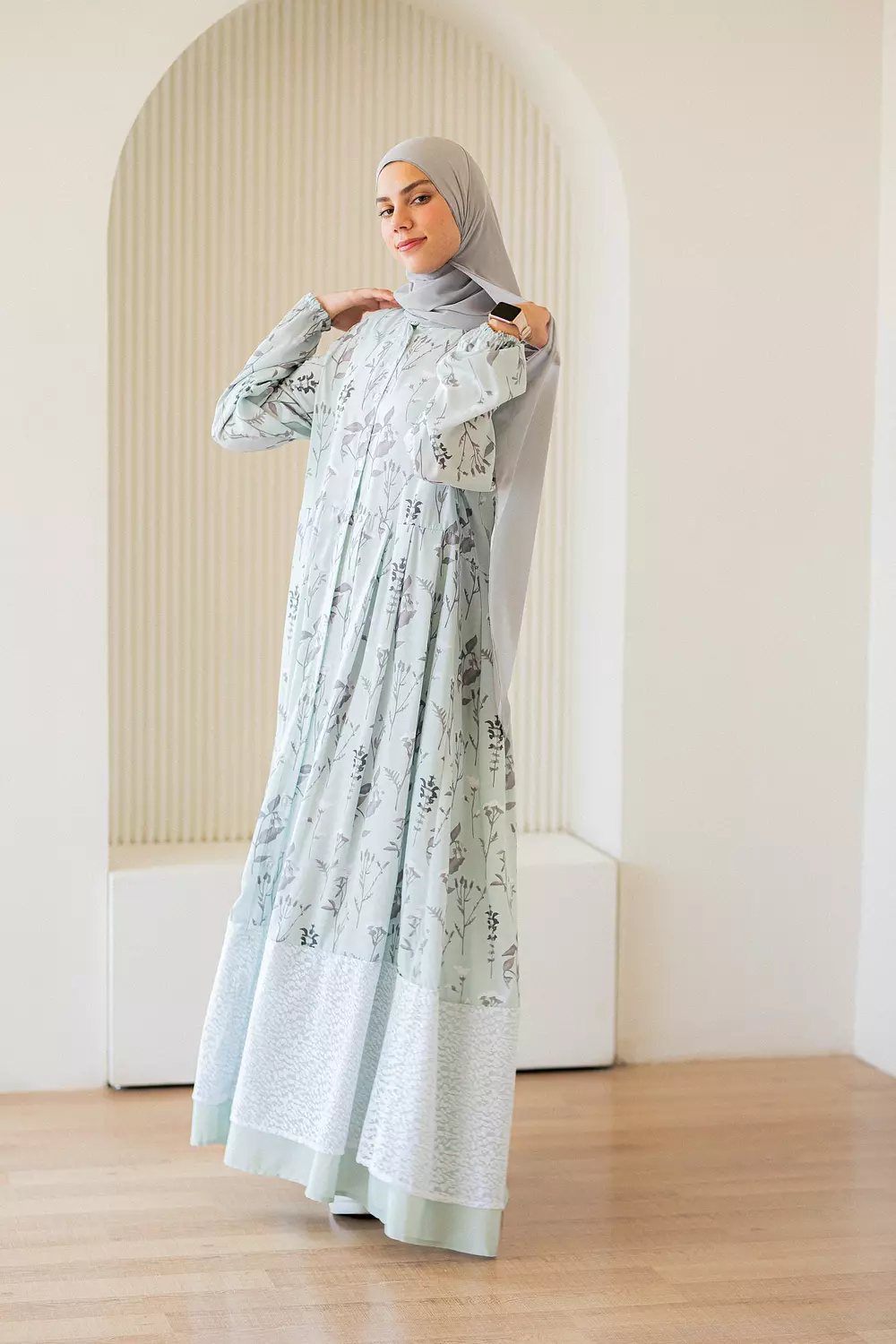 Mint crepe Dress with Tulle Trim  1