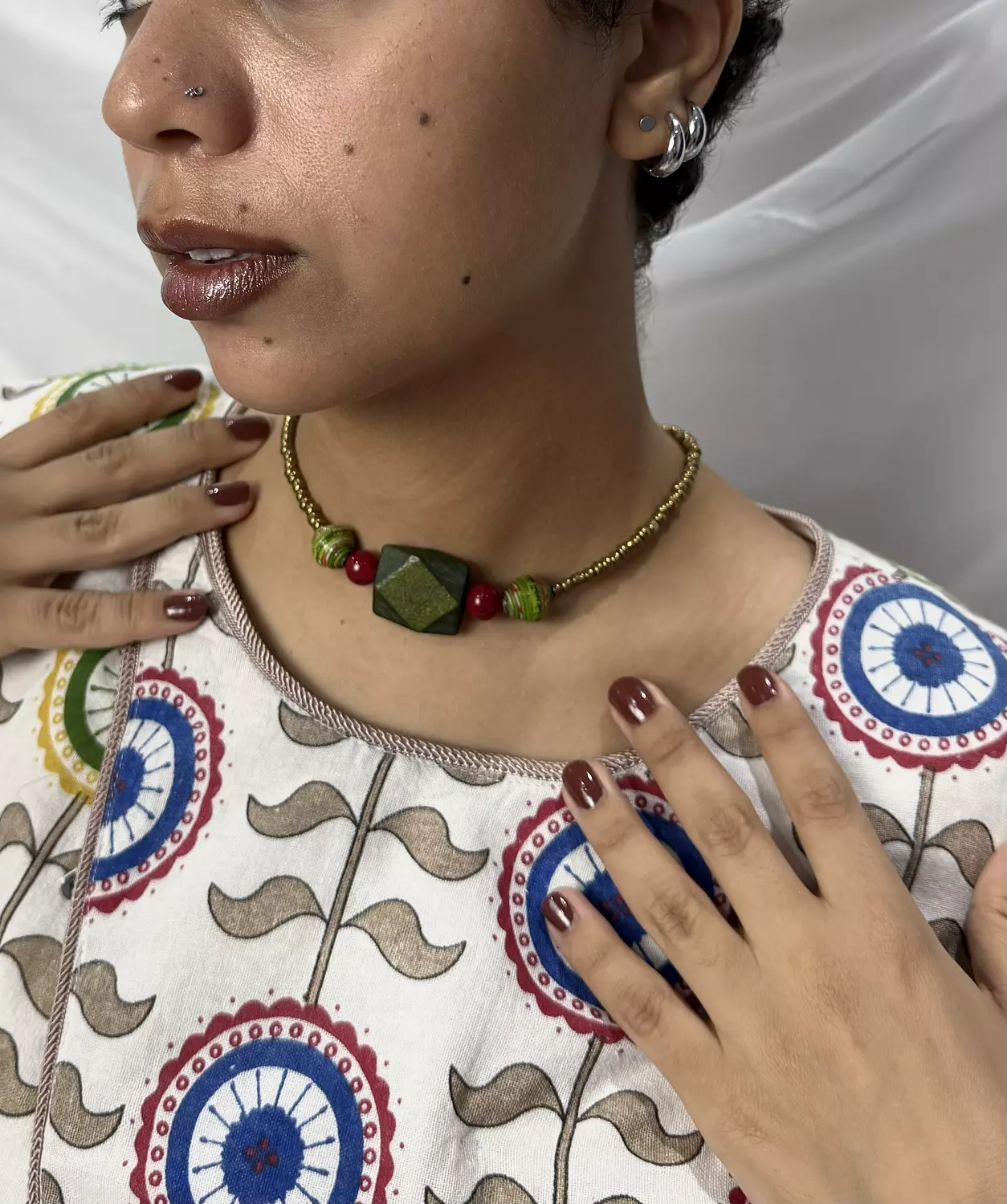 Handmade upcycled paper beads necklace  hover image