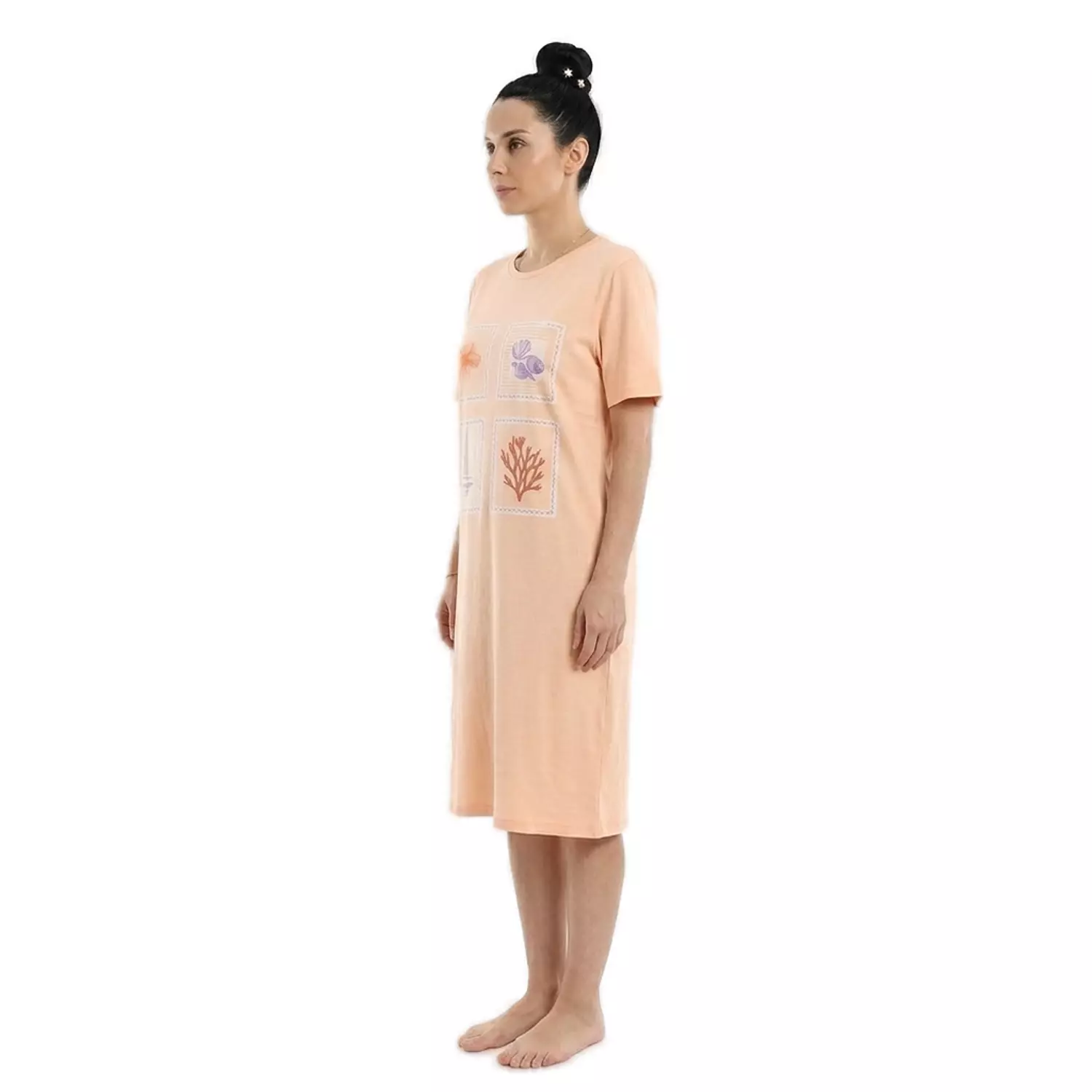 Women Nightgown Printed - 2491- Light Orange 2