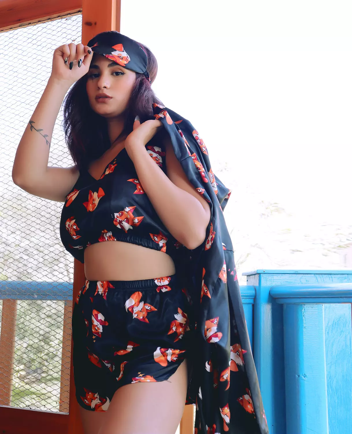 4-Piece Fox Satin Pajama & Robe Set 4