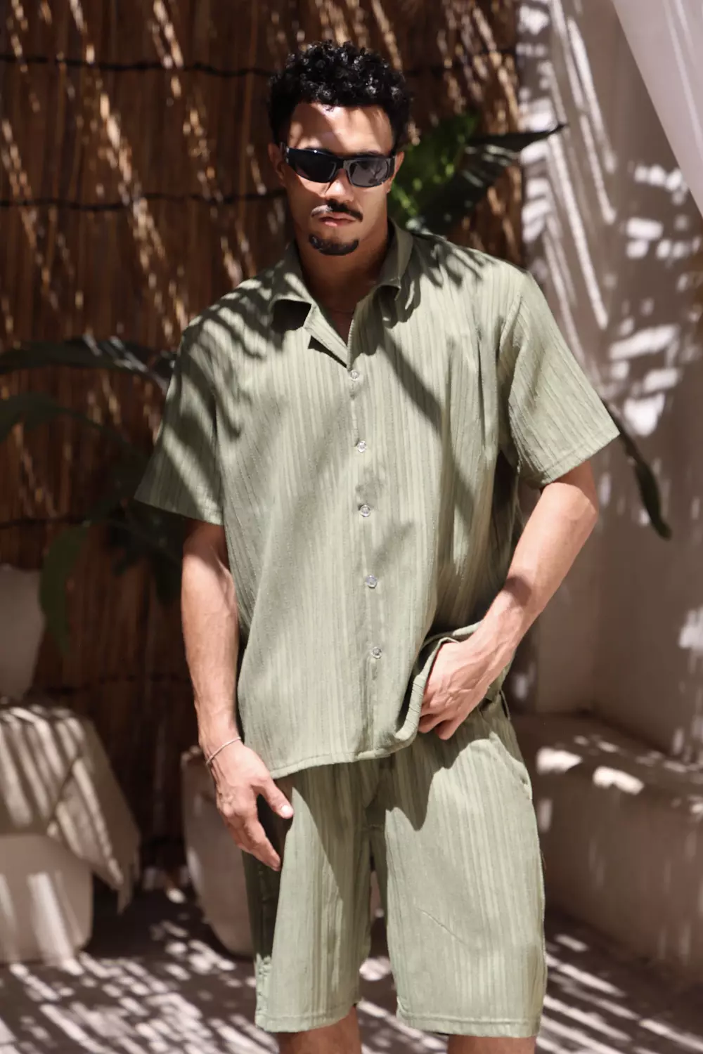 Olive green short and shirt set image