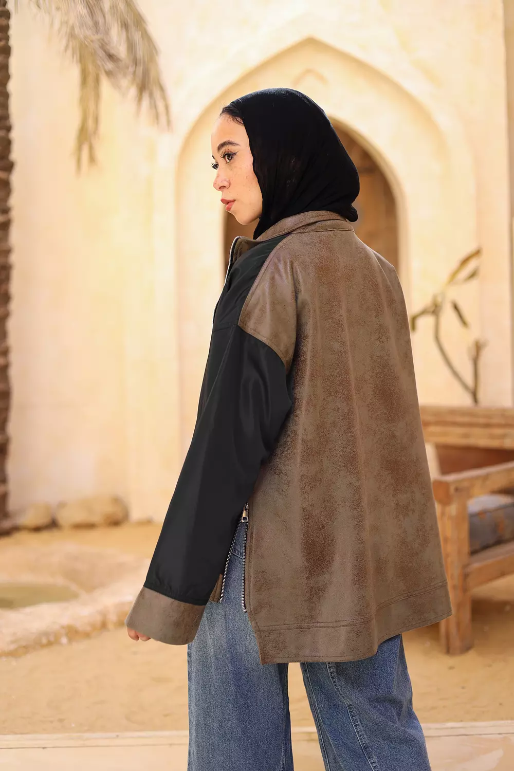 WATERPROOF & LEATHER JACKET IN OLIVE 4