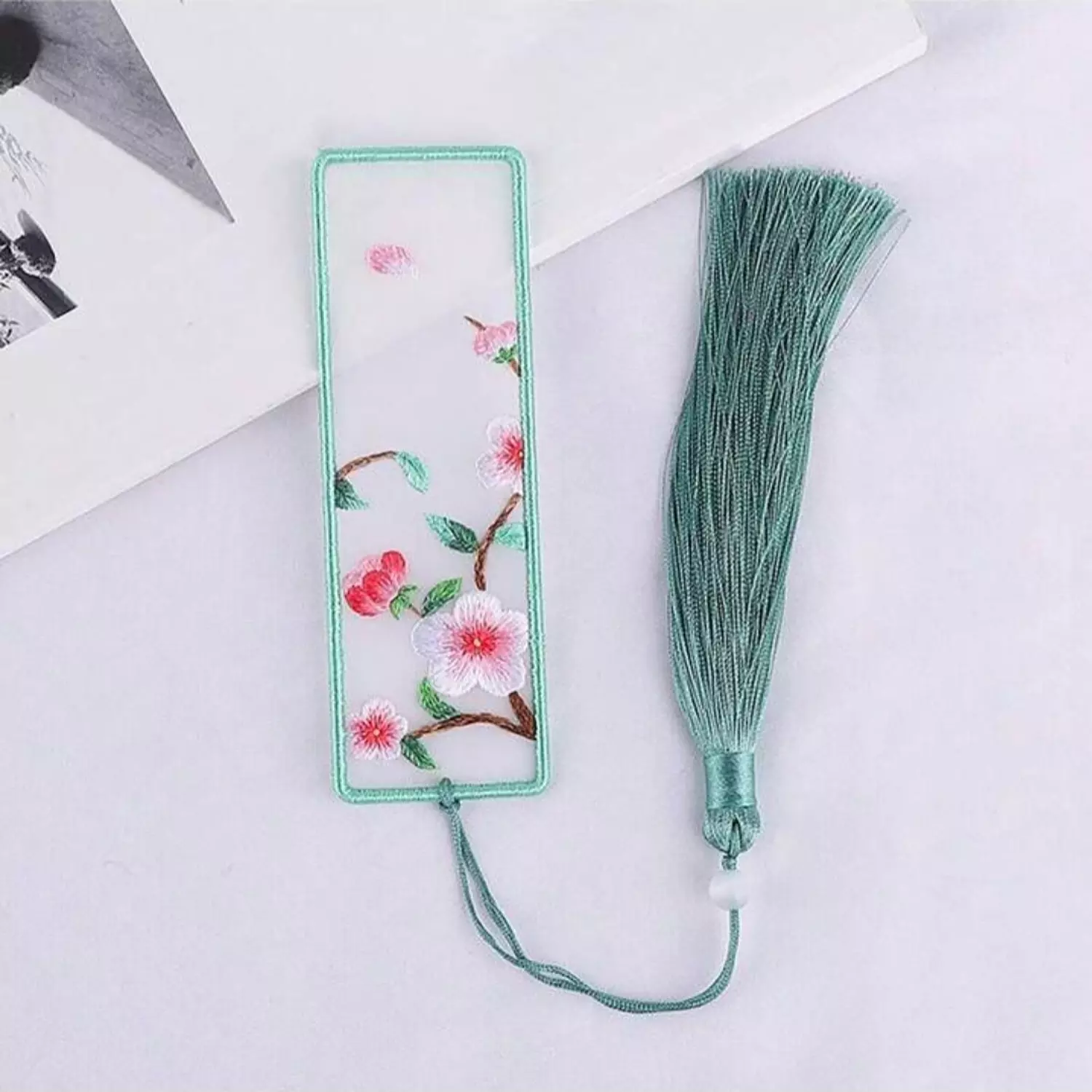Embroidery Bookmark - Green Blossom image