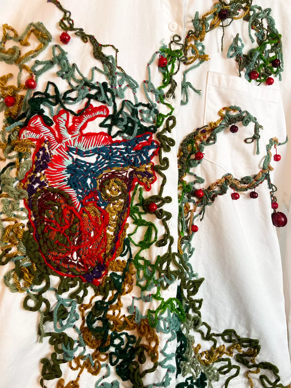“The Heart of the tree ” Hand-Embroidered cotton Shirt 5
