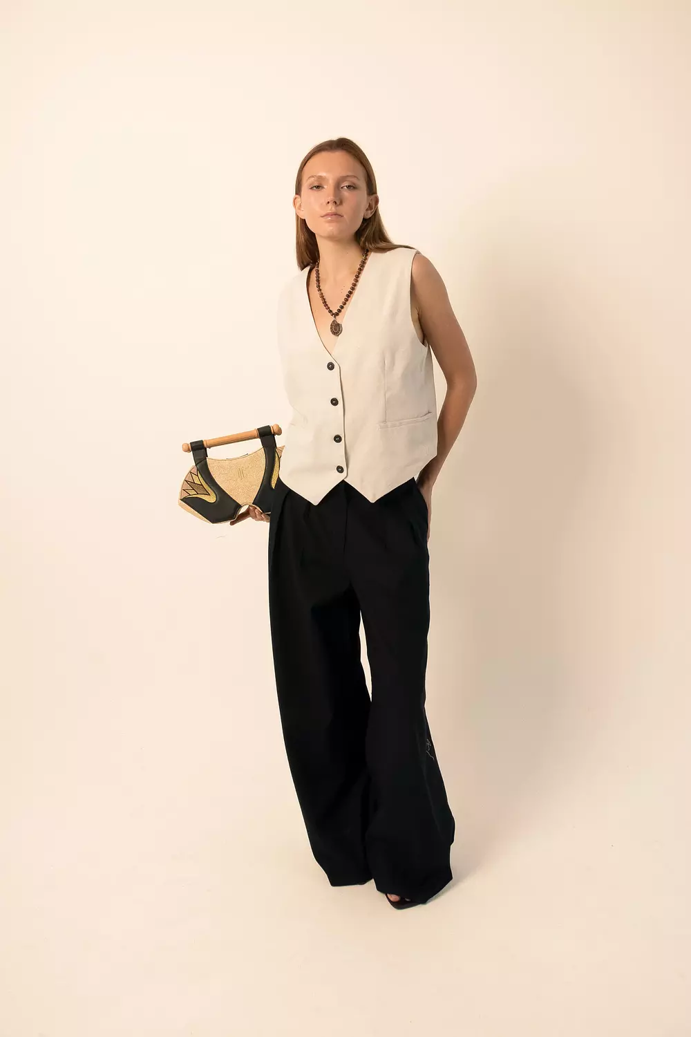 Linen Blend Darted Trousers - Black image