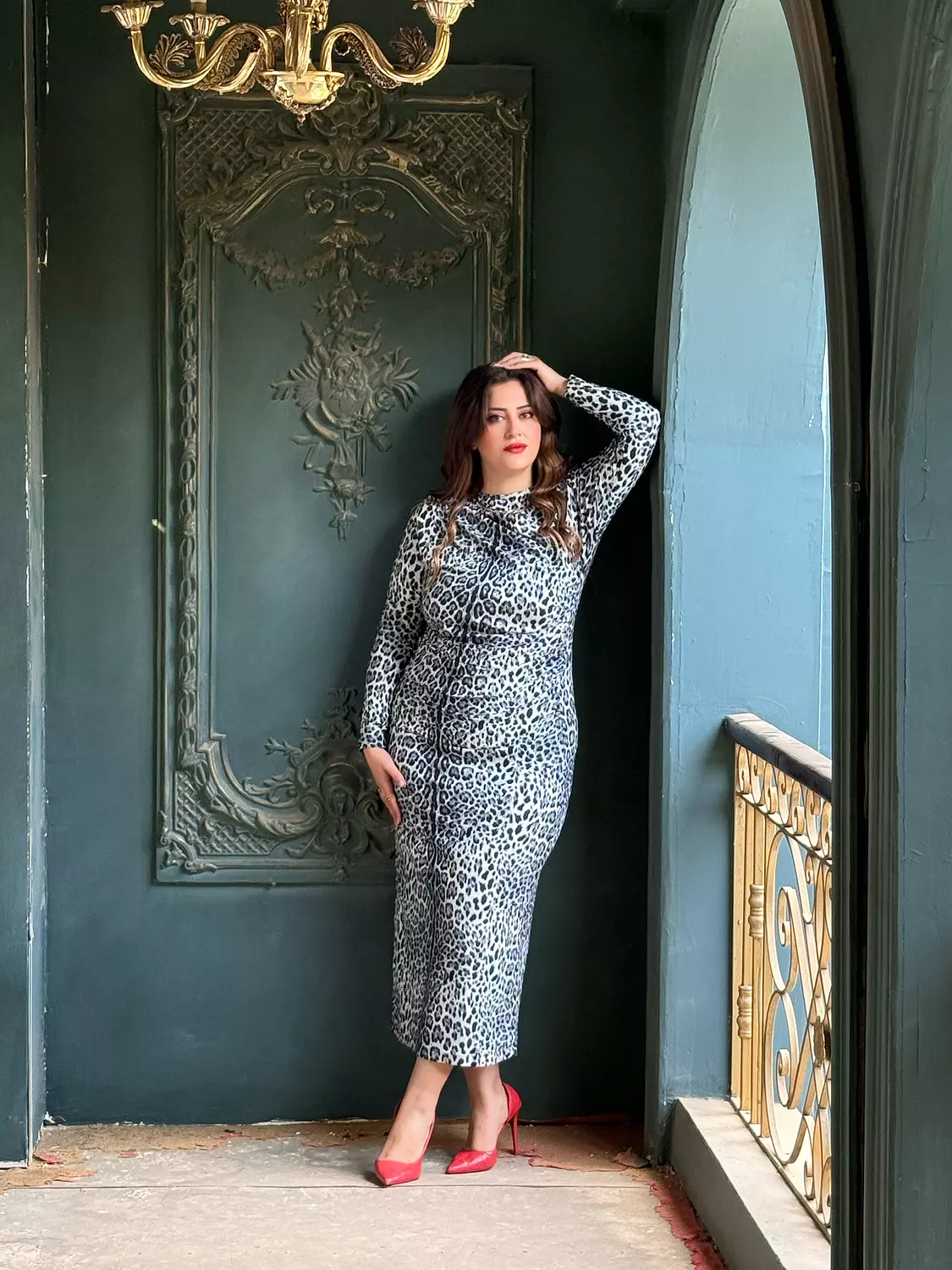 brown leopard drapping dress image