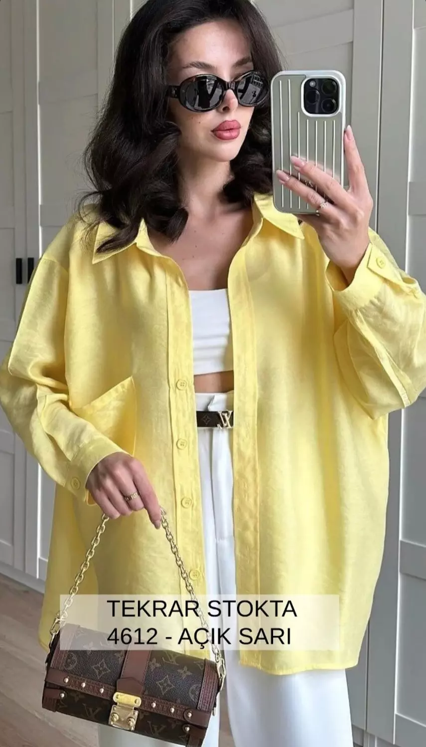 Pastel Yellow oversize linen shirt image