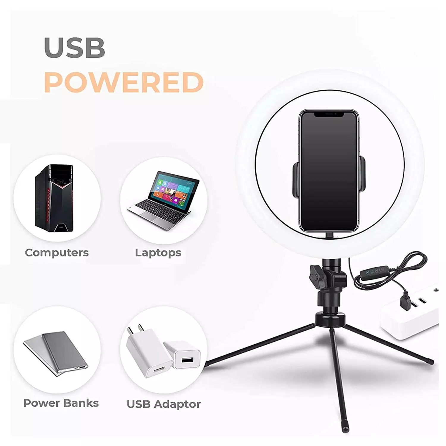 ZMX-260 LED Ring Light, Adjustable, 26cm, USB Powered 2