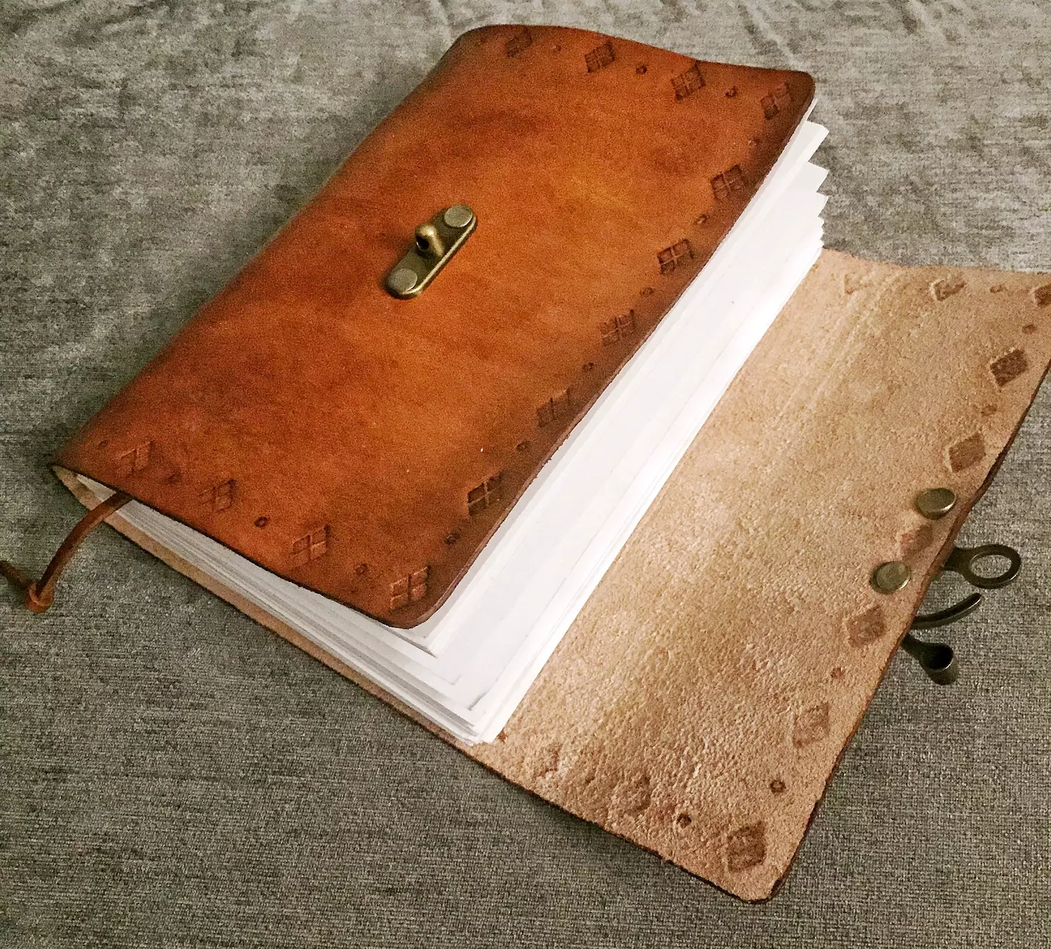 Tooled diamond border leather journal with lock clasp  4