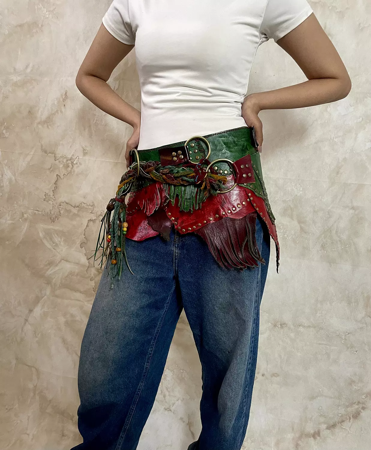 Green& burgundy Genuine Leather Statement Bel image