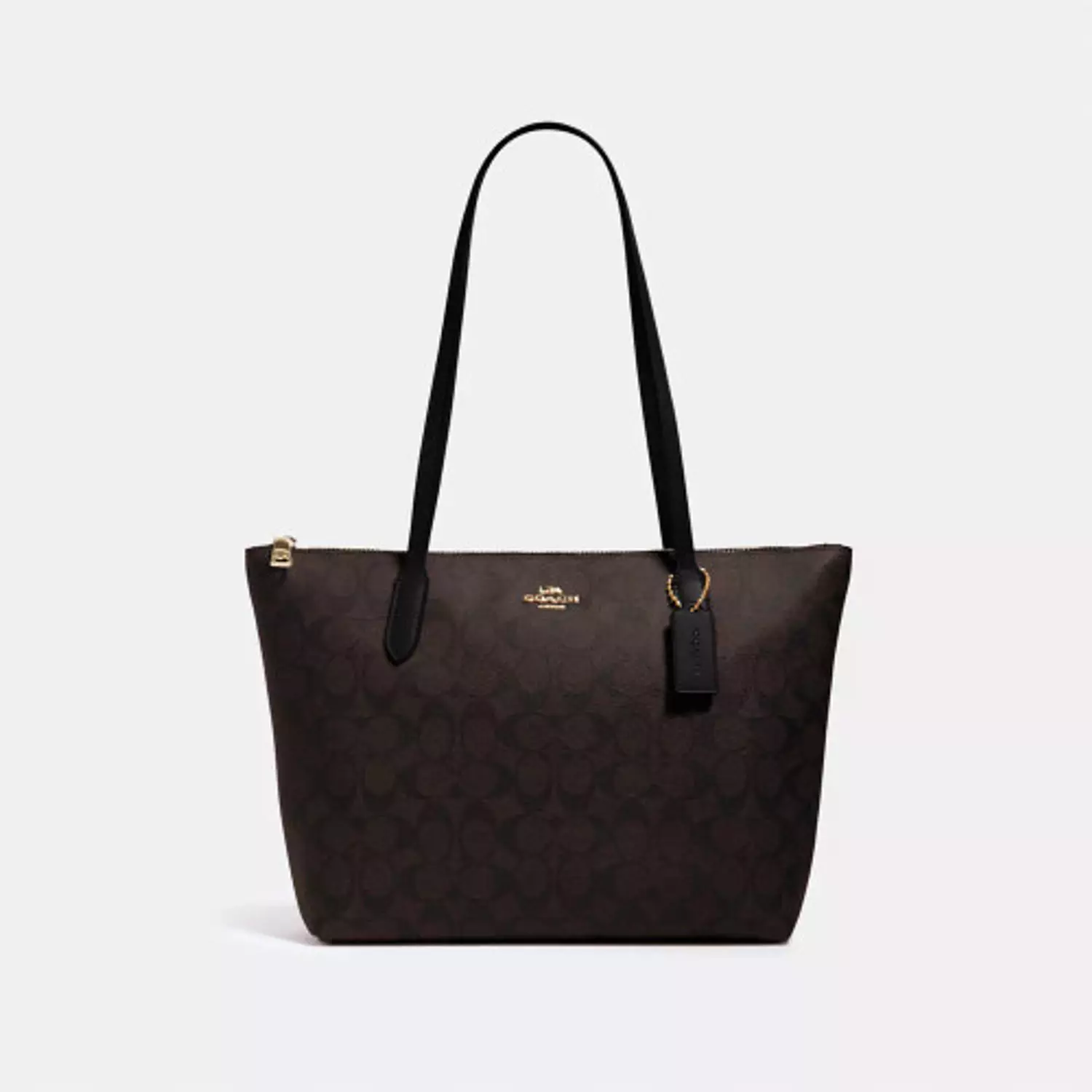 COACH Zip Top Tote Bag In Signature Canvas - Gold/Brown Black image
