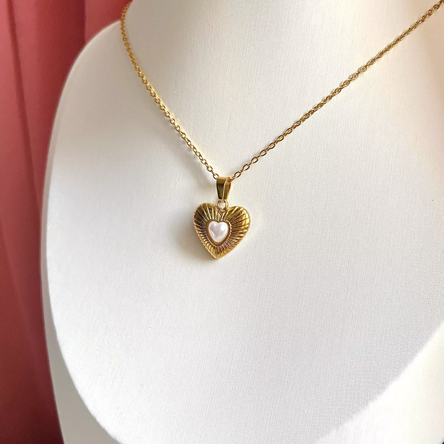 Heart shaped stainless steel necklace with pearl 🤍 3