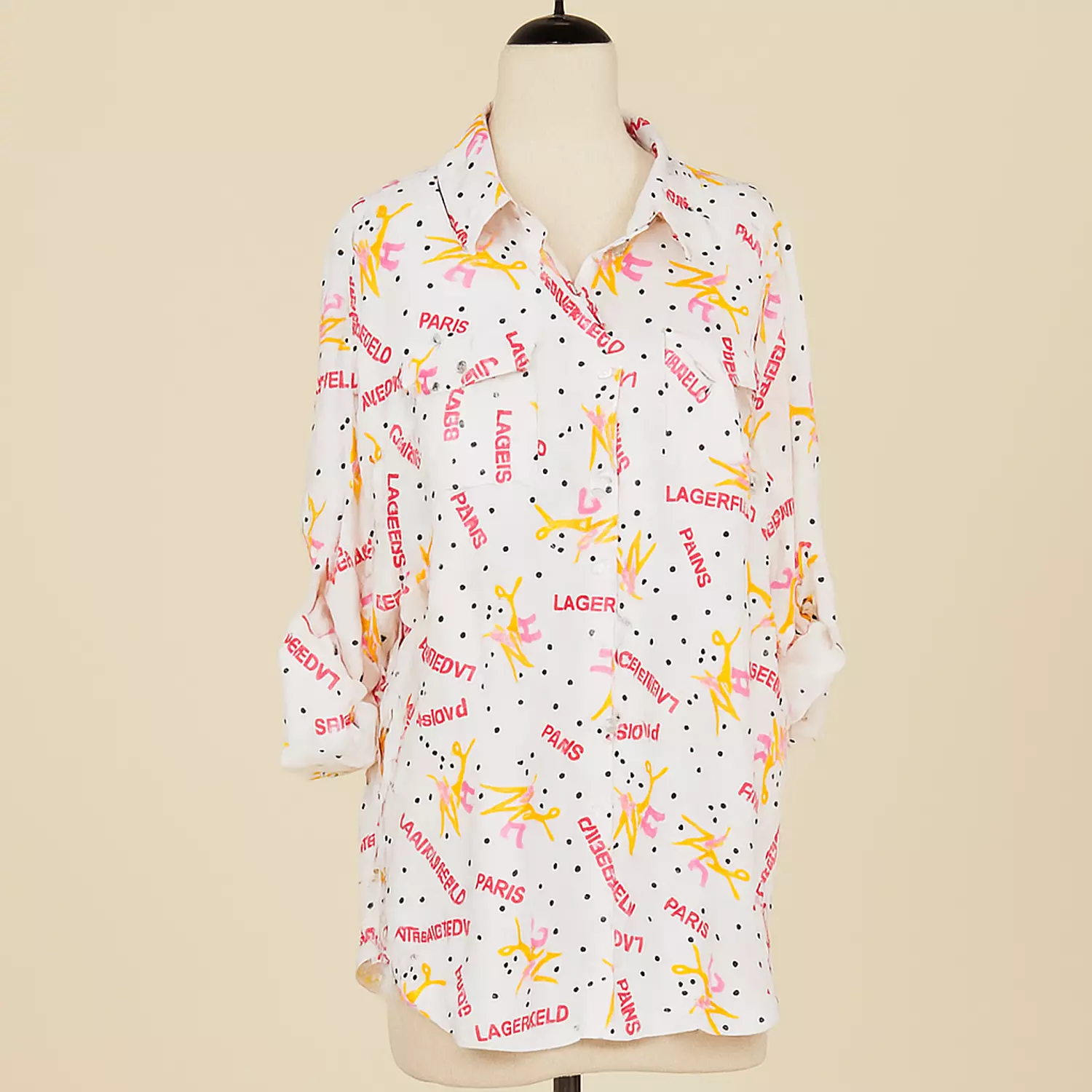 Karl Lagerfeld Paris Women’s Printed Shirt – White with Pink & Yellow Motif hover image