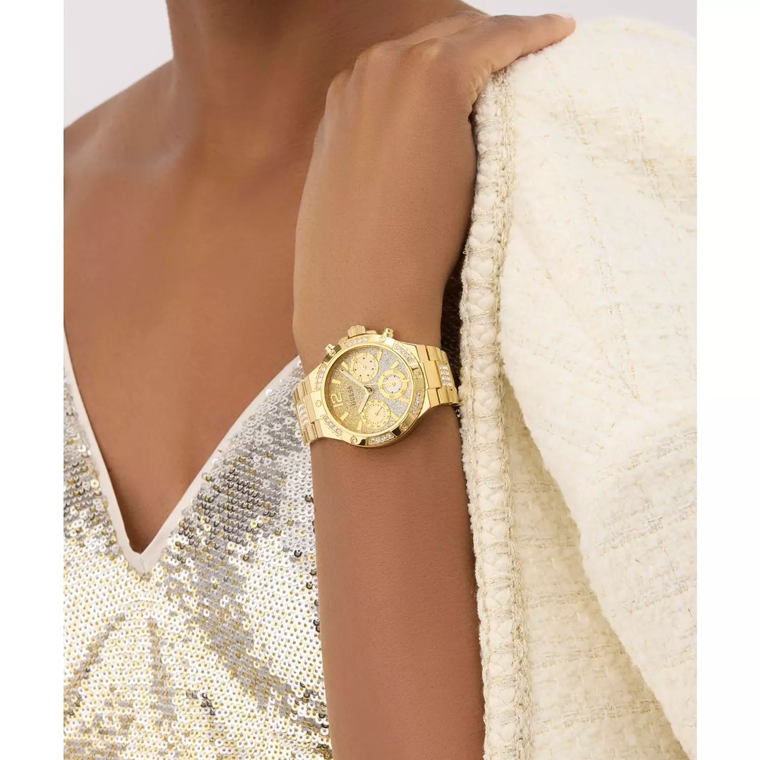 GUESS Ladies Gold Tone Multi-function Watch Gold Tone Stainless Steel Bracelet GW0950L2 6