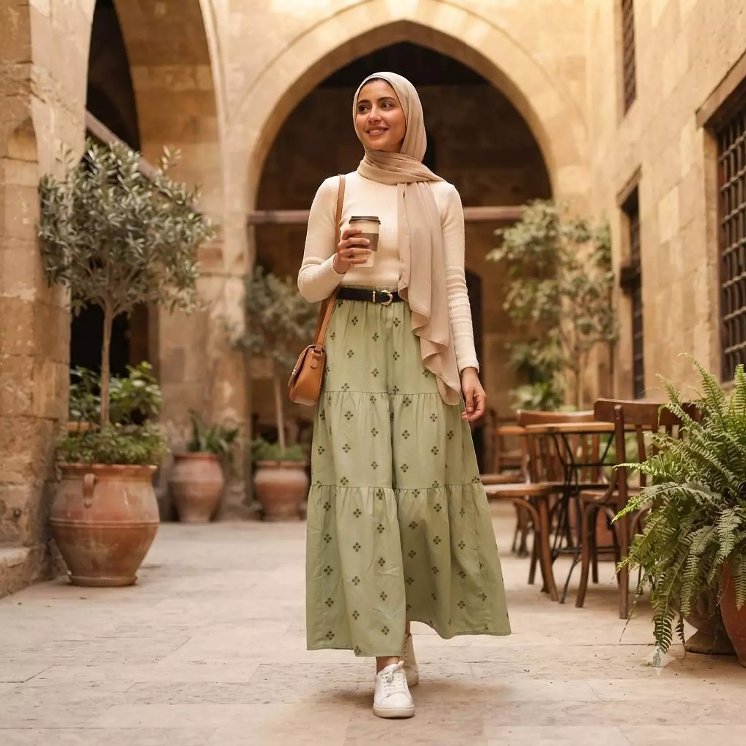 Patterned Tiered Maxi Skirt image