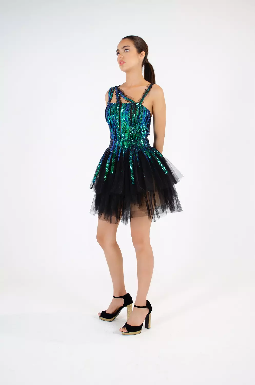 Enchanting Blue-Green Sequin Dress hover image