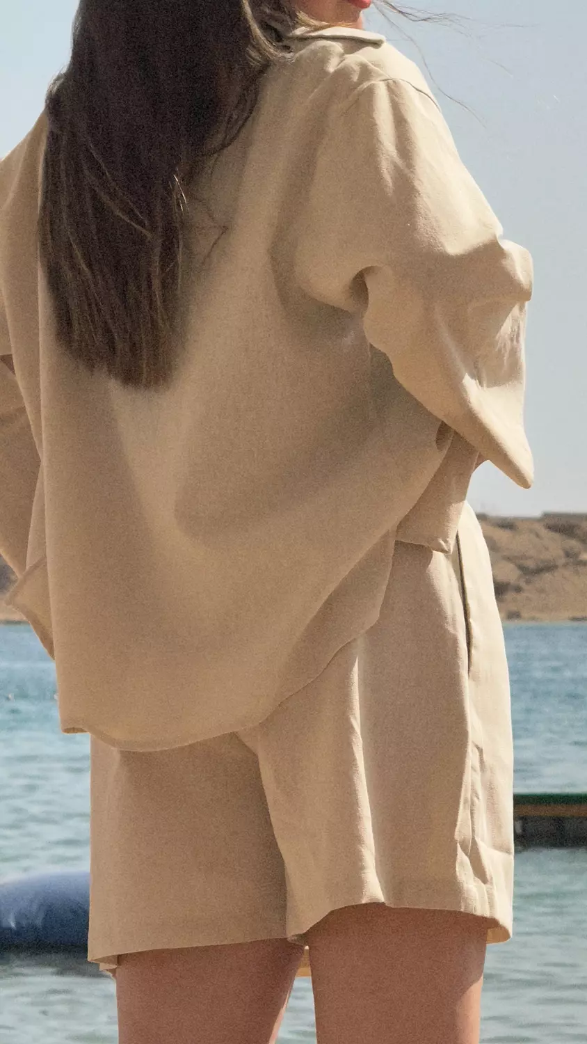 Beige Lenin Shorts 2
