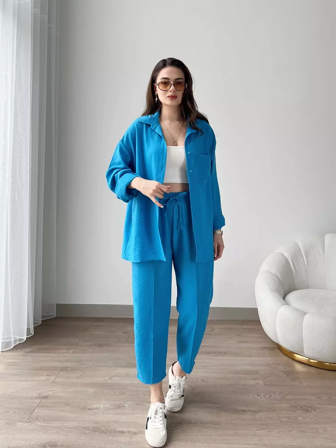 Short Leg Relax Fit Shirt Trouser Set - blue 3