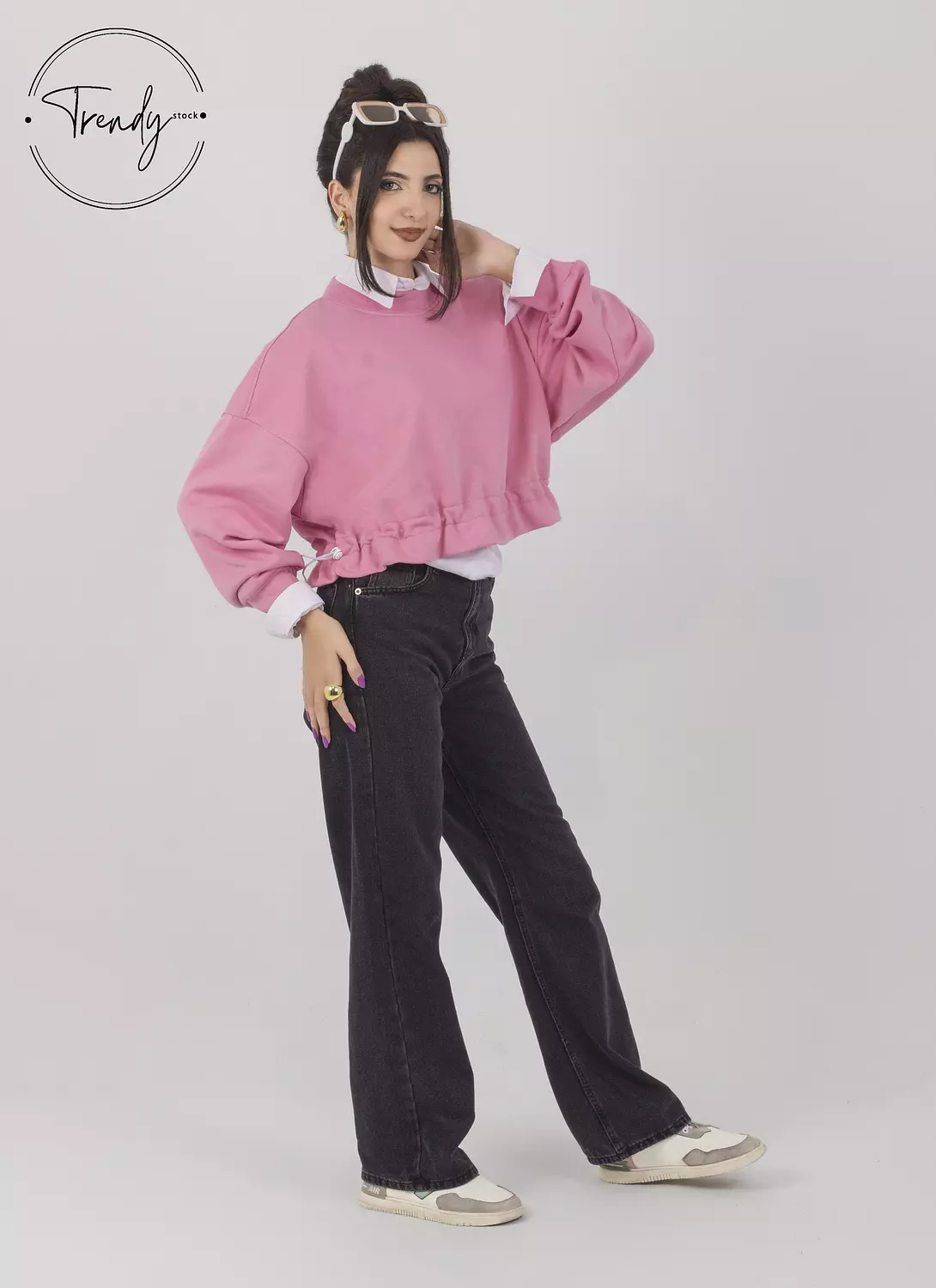 Rounded Neck Short Sleeve Sweatshirt 1