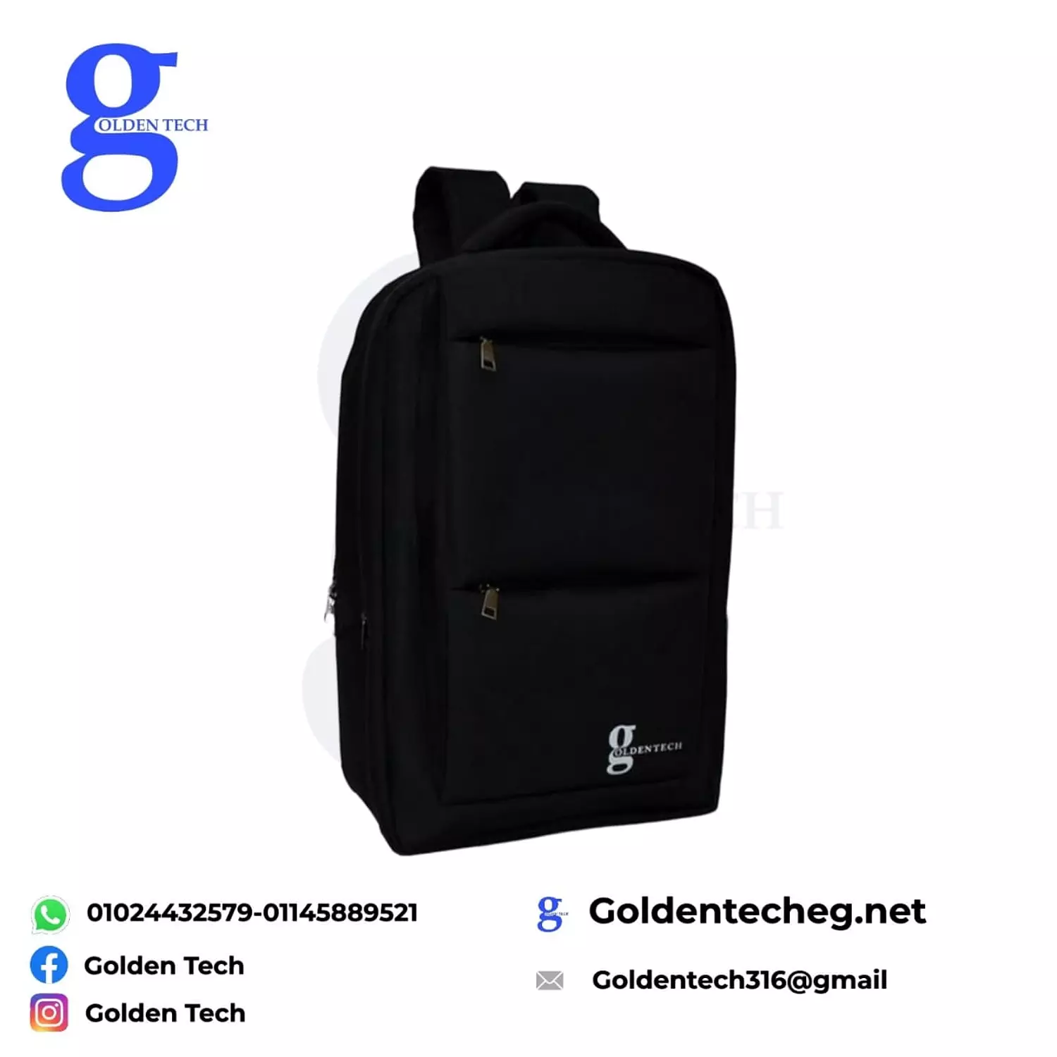 GOLDEN TECH Laptop Backpack - Black - Water Resistant Fabric & Shock Resistant Quilted 1