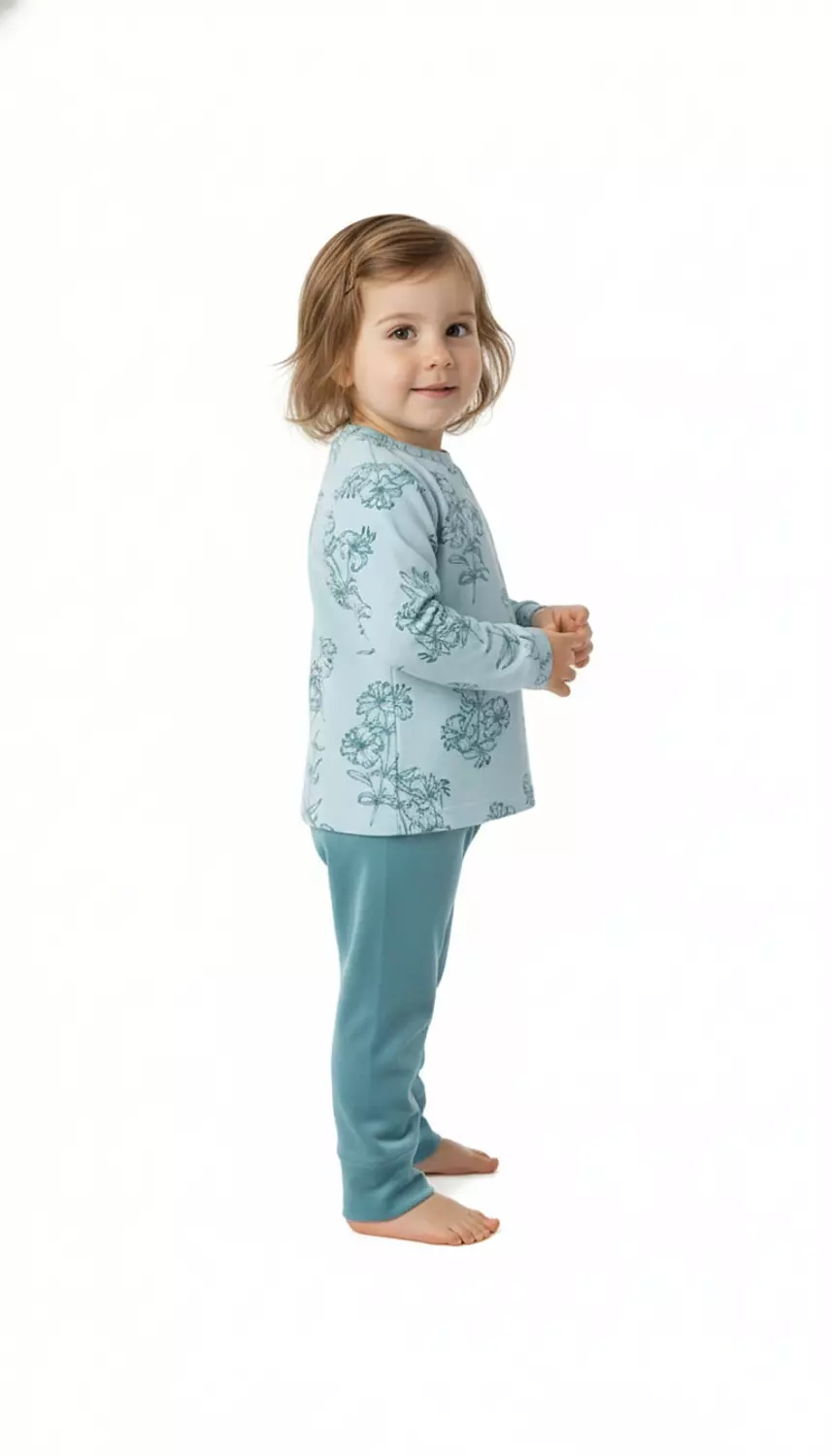 Shorto Girls Pajama Printed Flower PJ - 3101 -Turquoise 2