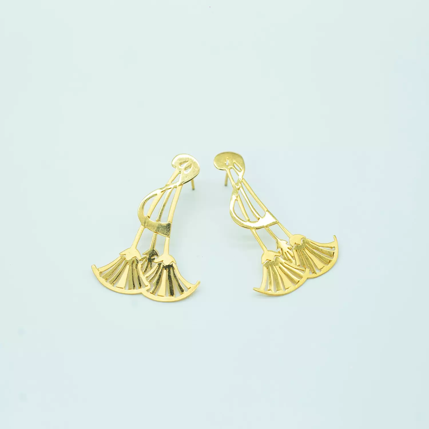 Hand-carved copper earrings, gold and platinum plated, lotus flower image