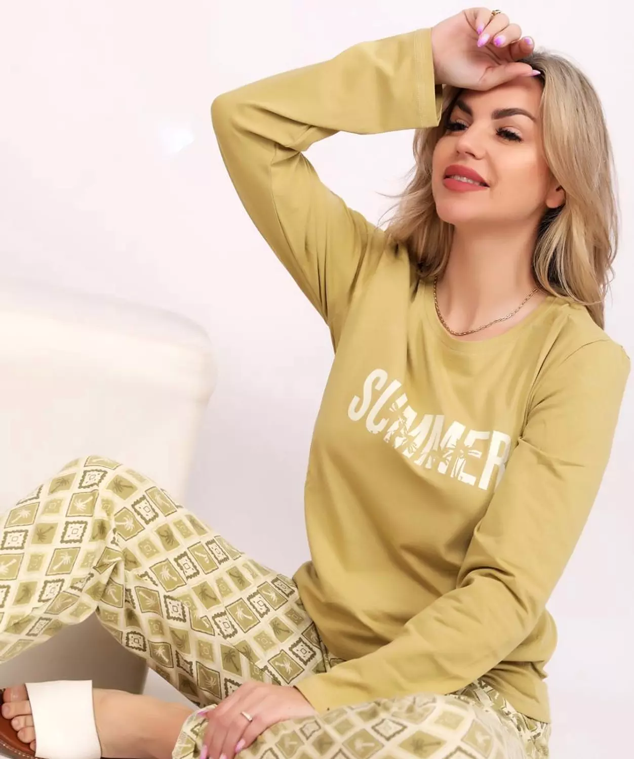 S112 palm trees long sleeves pajama set 1