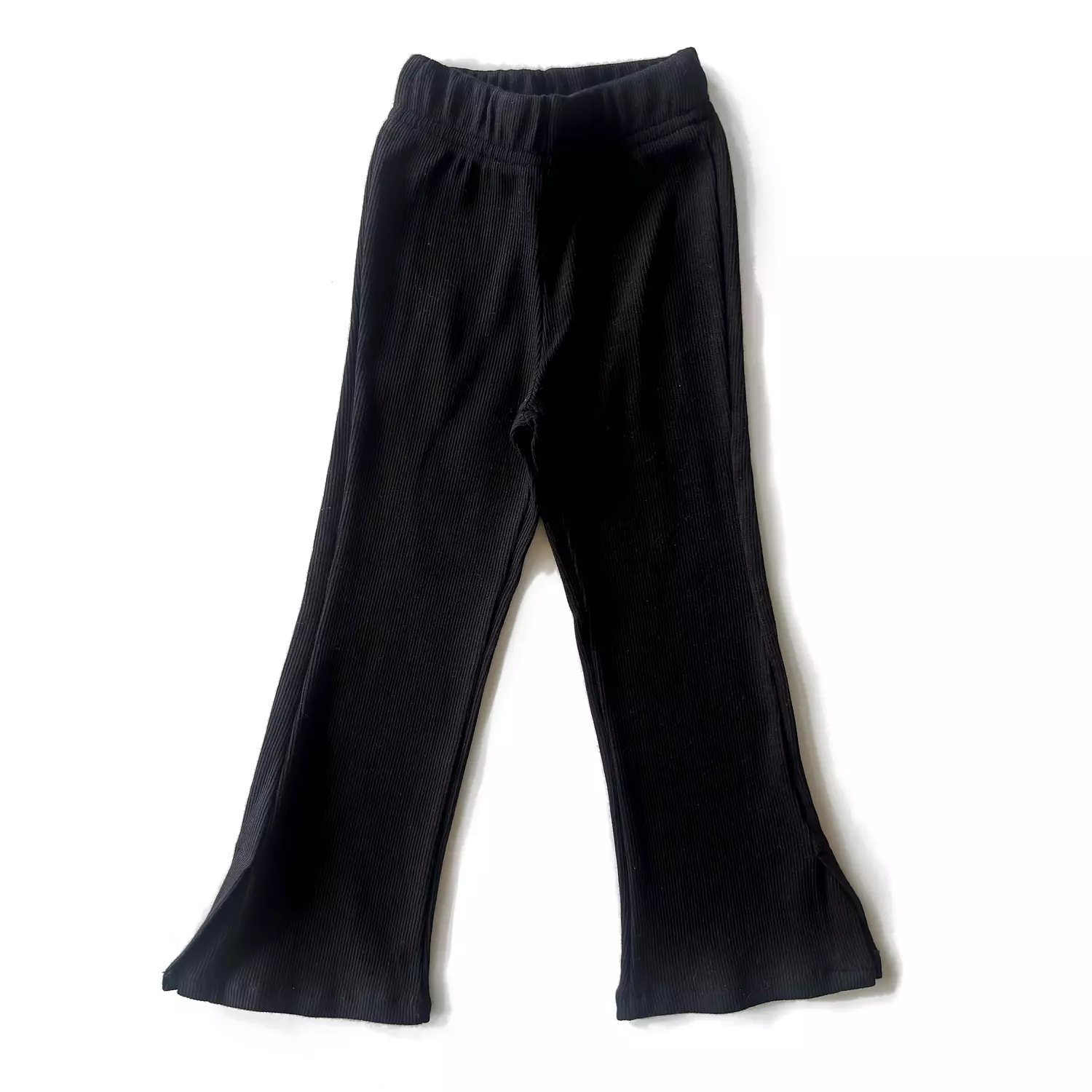 Black Ribbed Cotton Flare Pants image