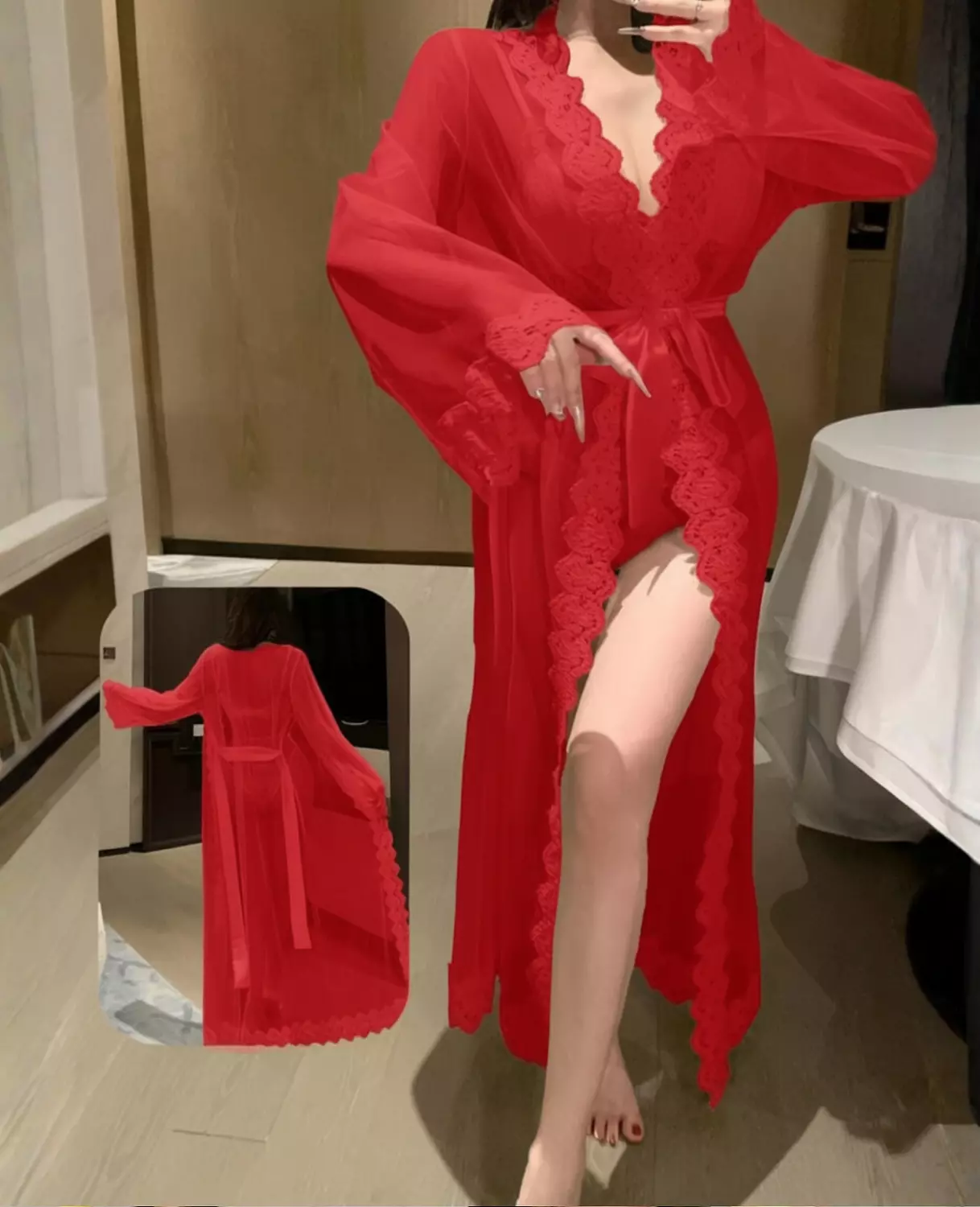 Sheer Lace Long Robe hover image