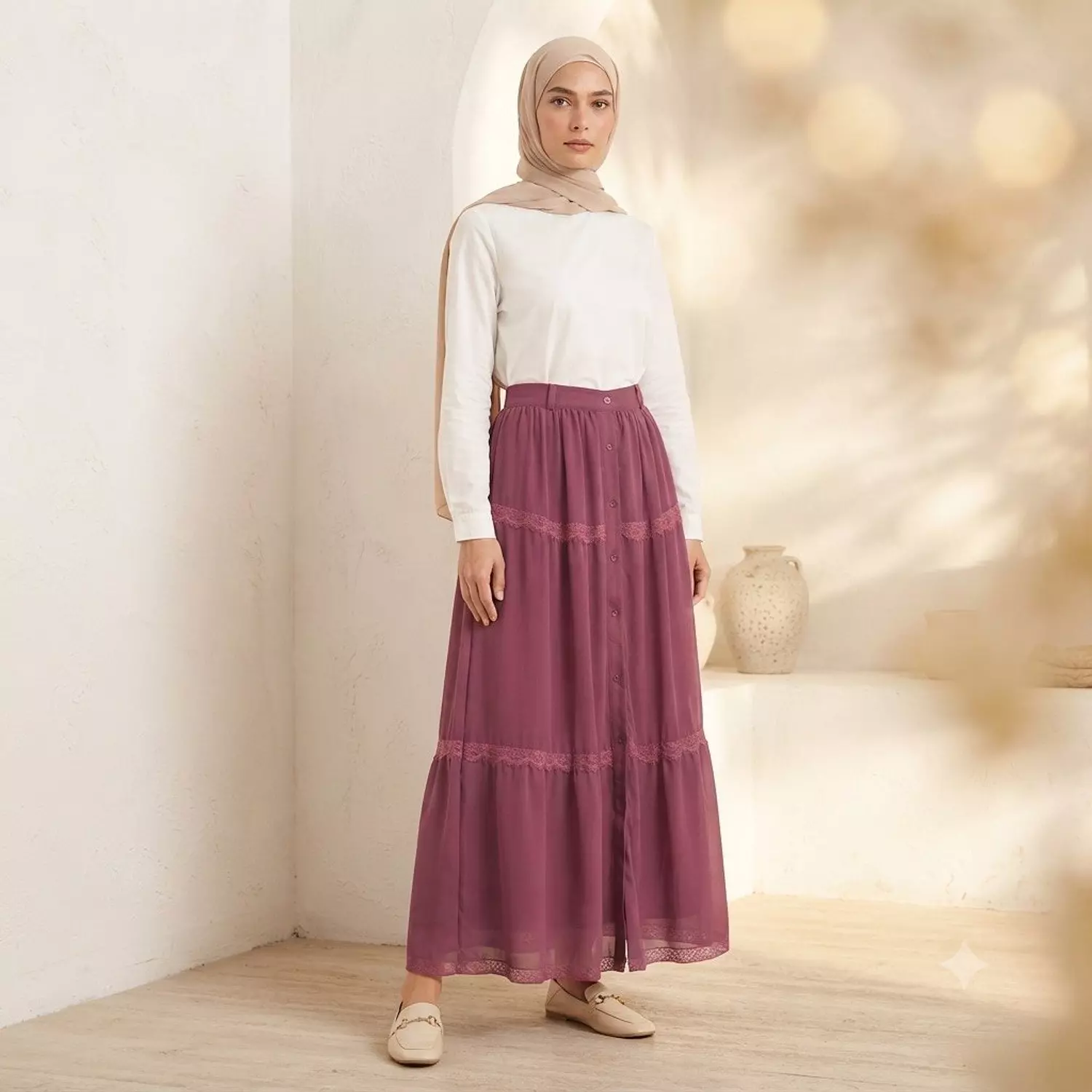Lace Trim Button Maxi Skirt 2