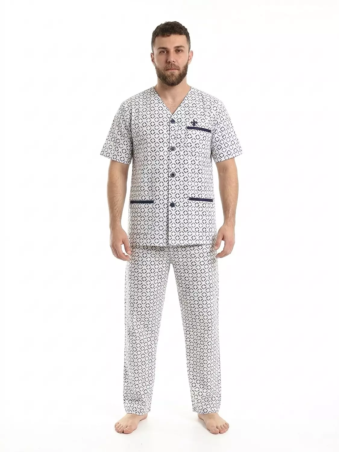 بيجاما رجالي مطبوعه كلاسيك - 2286 - ابيض (1) image