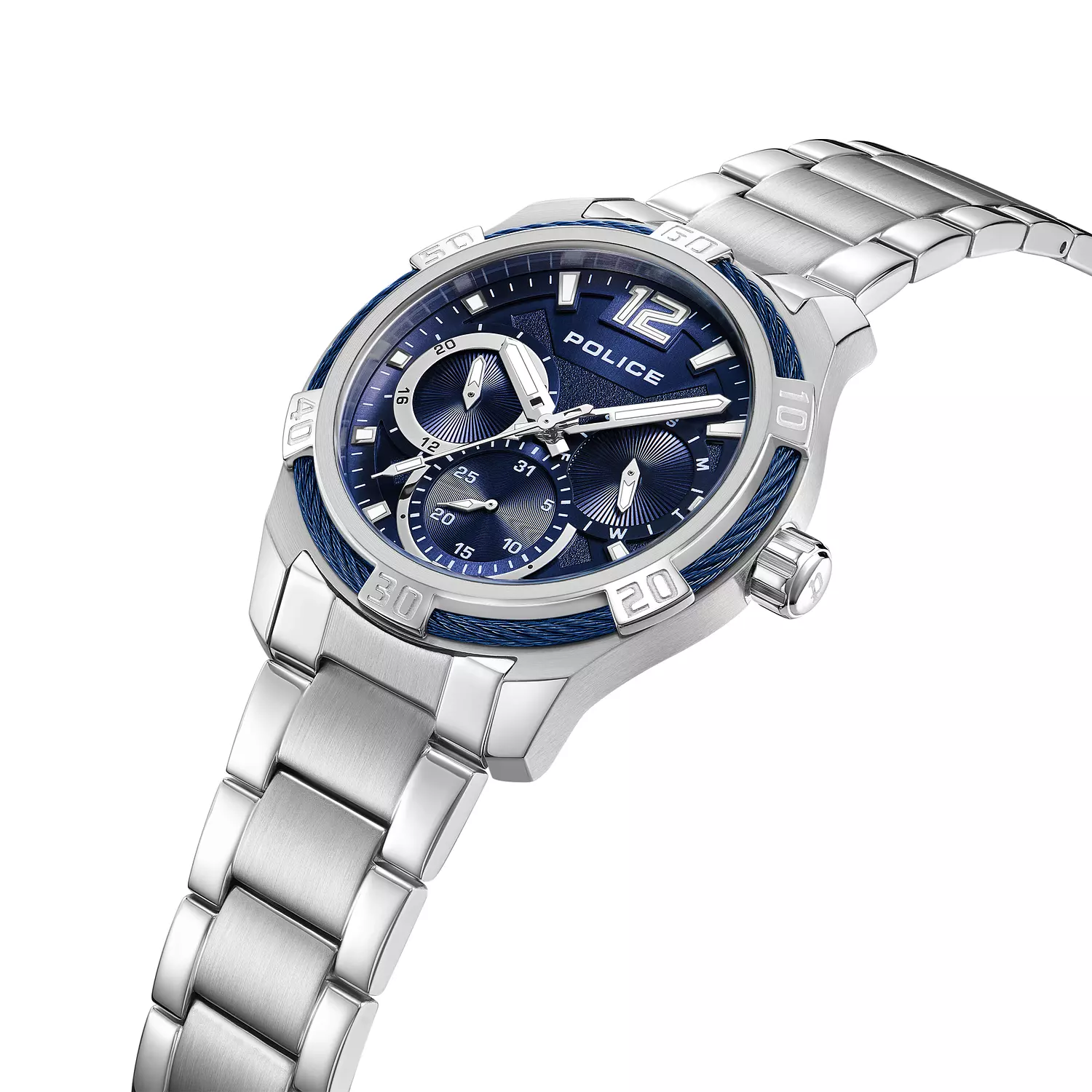 Police Chokery Watch for Men Stainless Stell Bracelet with Blue dial PEWJK0005301, silver 2