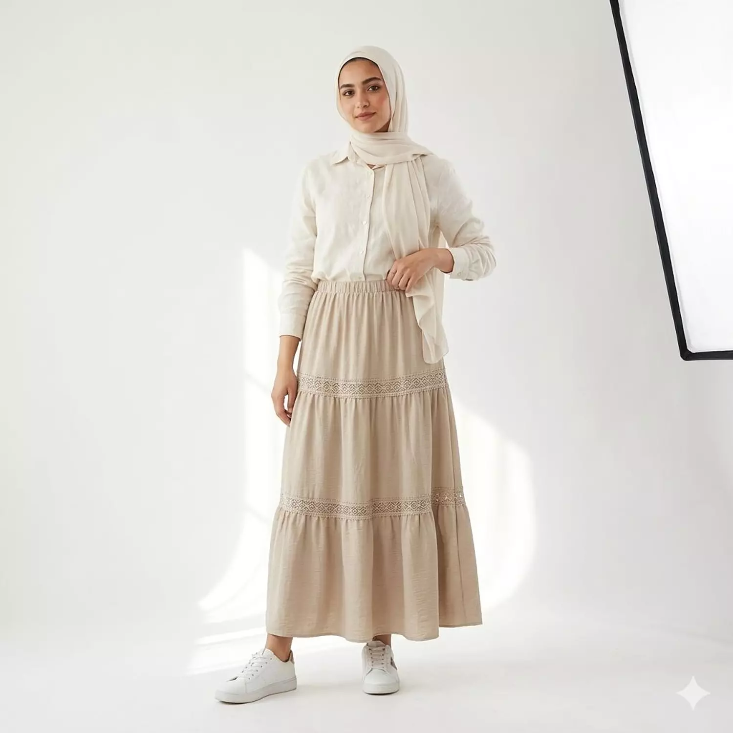 Tiered Skirt Features Delicate Lace Trim linen 2